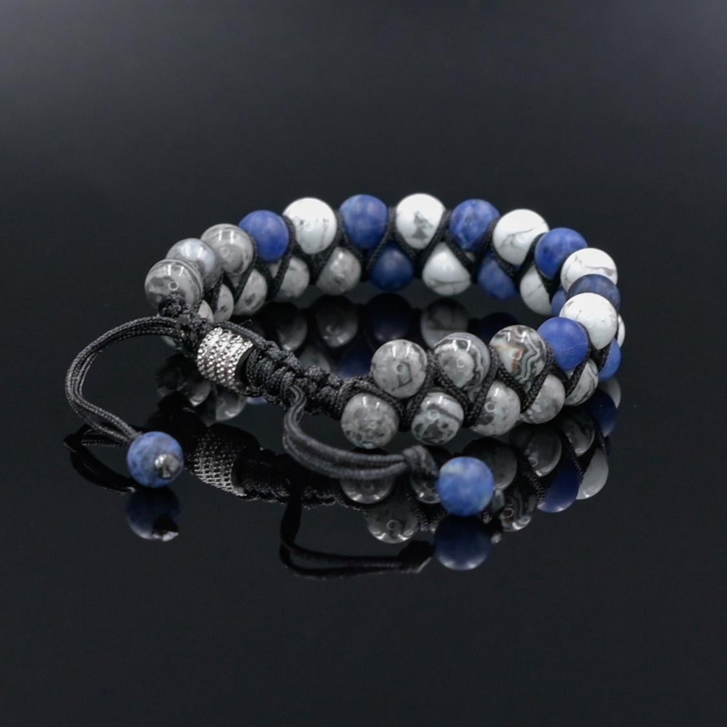 Double Row Men's Beaded Bracelet, Sodalite, Howlite, and Jasper Natural Stones Bracelet, Adjustable Wristband, Blue& White Macrame BraceletGift for Men Macrame Bracelet Stone Adjustable Bracelet Christmas Gift  Gemstone Bracelet Gift for Men  Adjustable Bracelet for Men - Shamballa Bracelet - Mantra Bracelet  -  Yoga Bracelet -  Birthstone Bracelet - Gemstone Bracelet Men - Chakra Bracelet - Macrame Bracelet - Healing Bracelet - Gift for Father - Gift For Men - Valinde
