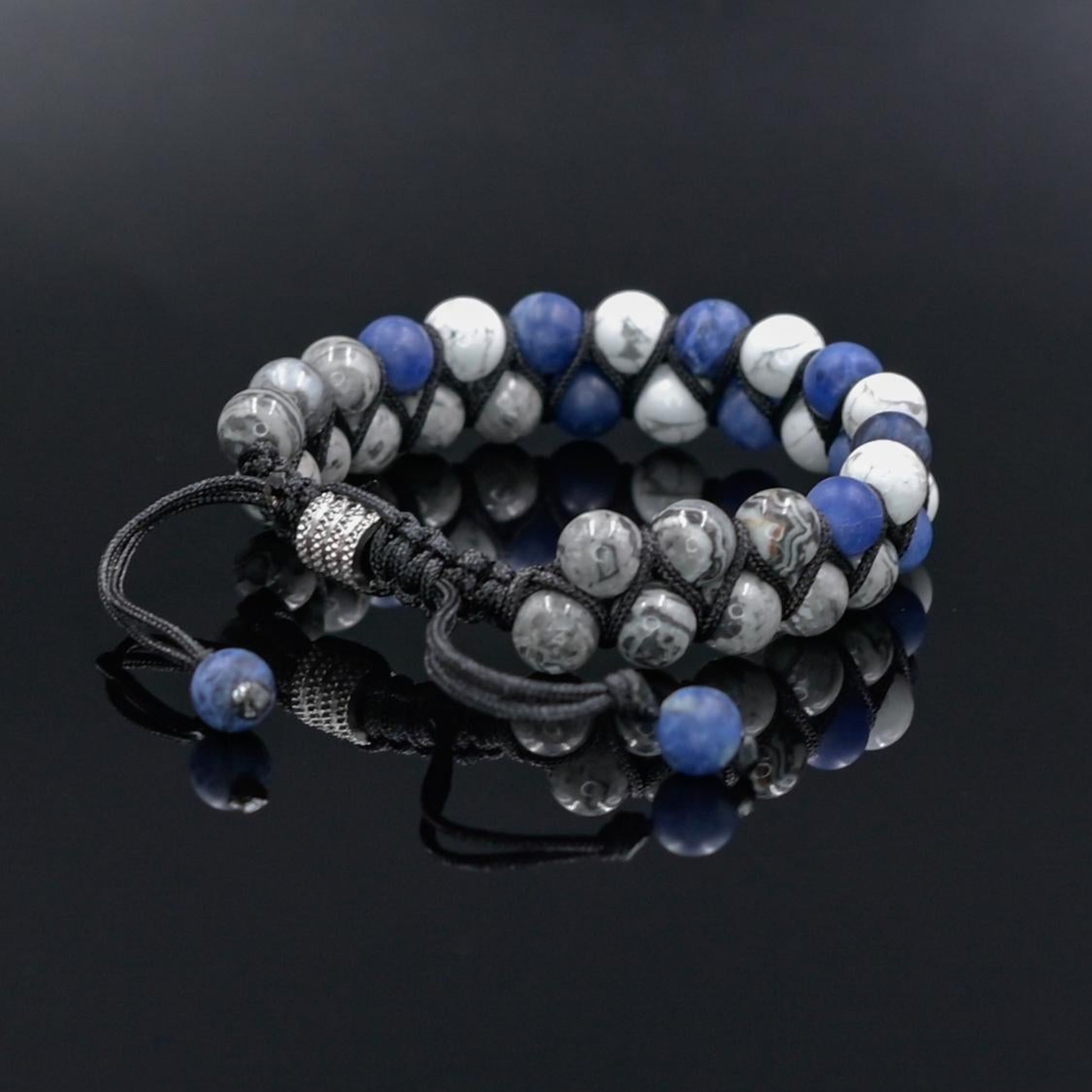 Double Row Men's Beaded Bracelet, Sodalite, Howlite, and Jasper Natural Stones Bracelet, Adjustable Wristband, Blue& White Macrame BraceletGift for Men Macrame Bracelet Stone Adjustable Bracelet Christmas Gift  Gemstone Bracelet Gift for Men  Adjustable Bracelet for Men - Shamballa Bracelet - Mantra Bracelet  -  Yoga Bracelet -  Birthstone Bracelet - Gemstone Bracelet Men - Chakra Bracelet - Macrame Bracelet - Healing Bracelet - Gift for Father - Gift For Men - Valinde
