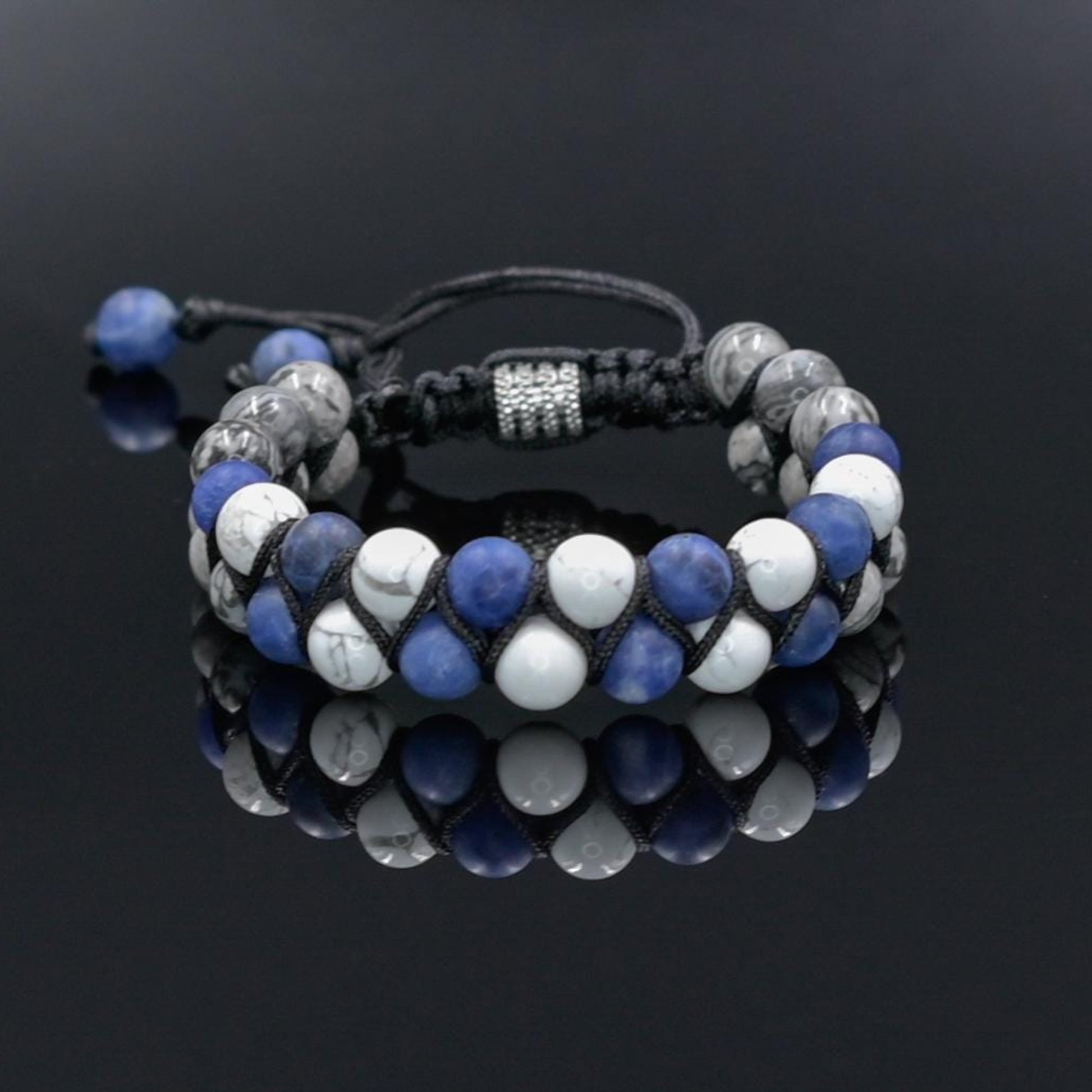 Double Row Men's Beaded Bracelet, Sodalite, Howlite, and Jasper Natural Stones Bracelet, Adjustable Wristband, Blue& White Macrame BraceletGift for Men Macrame Bracelet Stone Adjustable Bracelet Christmas Gift  Gemstone Bracelet Gift for Men  Adjustable Bracelet for Men - Shamballa Bracelet - Mantra Bracelet  -  Yoga Bracelet -  Birthstone Bracelet - Gemstone Bracelet Men - Chakra Bracelet - Macrame Bracelet - Healing Bracelet - Gift for Father - Gift For Men - Valinde
