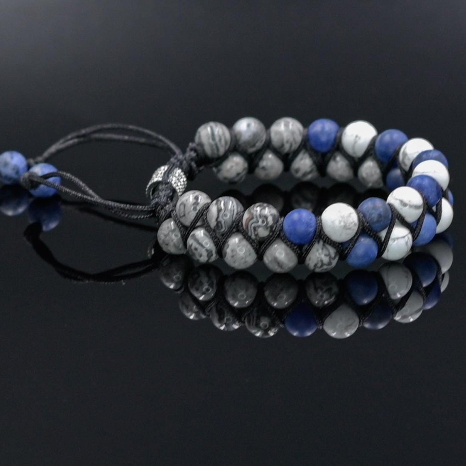 Double Row Men's Beaded Bracelet, Sodalite, Howlite, and Jasper Natural Stones Bracelet, Adjustable Wristband, Blue& White Macrame BraceletGift for Men Macrame Bracelet Stone Adjustable Bracelet Christmas Gift  Gemstone Bracelet Gift for Men  Adjustable Bracelet for Men - Shamballa Bracelet - Mantra Bracelet  -  Yoga Bracelet -  Birthstone Bracelet - Gemstone Bracelet Men - Chakra Bracelet - Macrame Bracelet - Healing Bracelet - Gift for Father - Gift For Men - Valinde
