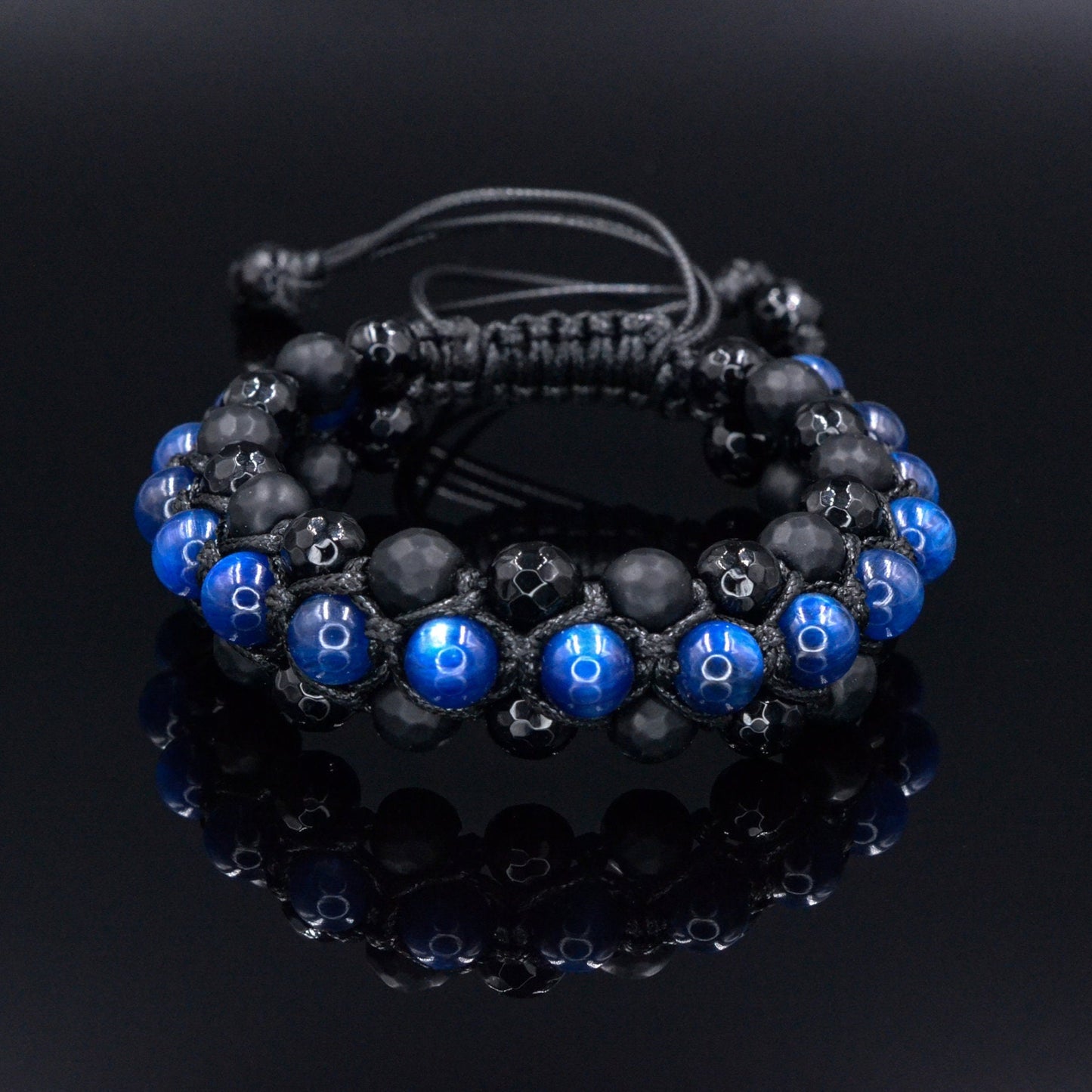 Men's Kyanite Bracelet - Black Onyx Agate Triple Bracelet - 3 Rows Bracelet - Gift for Men - Adjustable Crystal Bracelet - Macrame Bracelet- Shamballa Bracelet - Birthstone Bracelet - Gemstone Bracelet Men - Chakra Bracelet - Macrame Bracelet - Healing Bracelet - Valinde