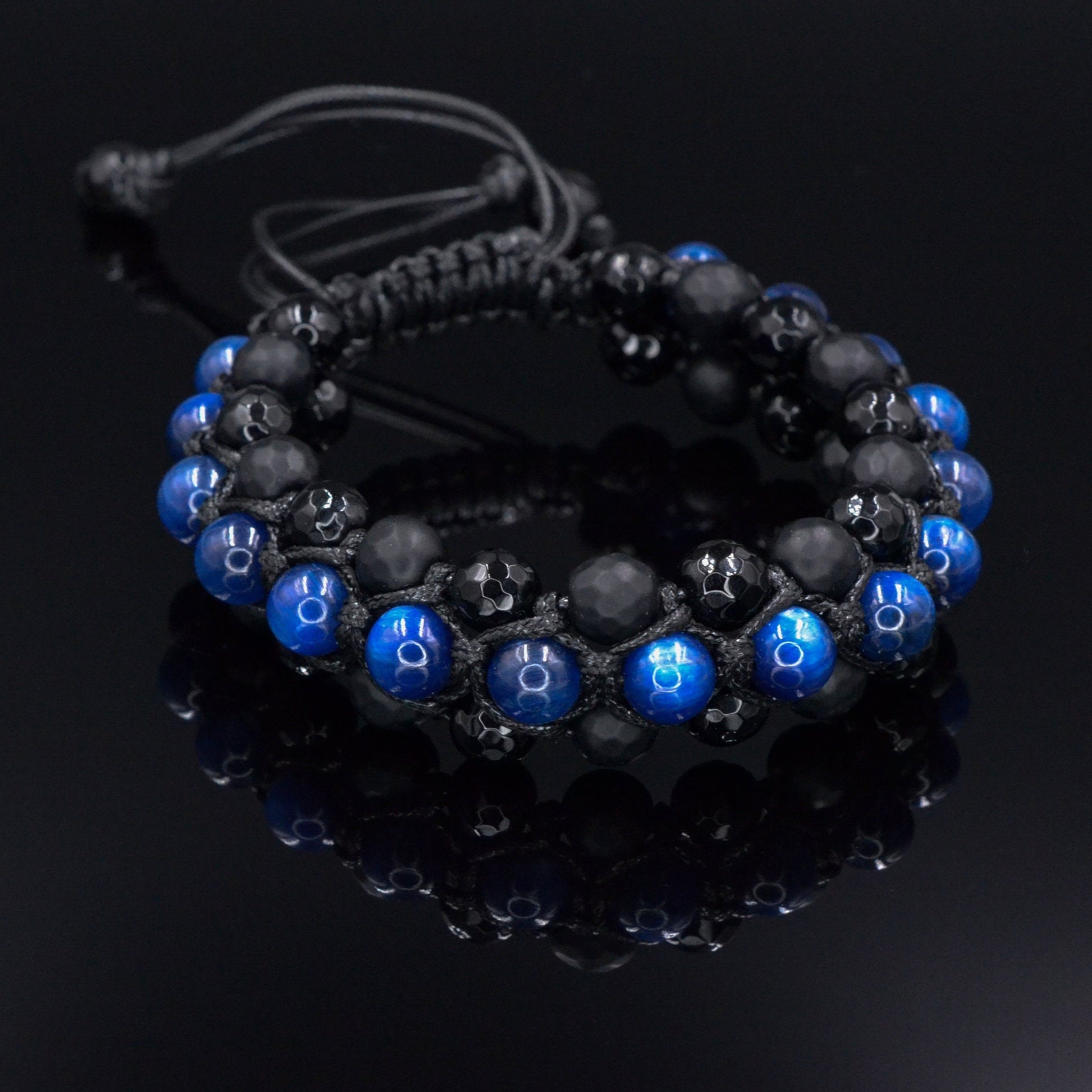 Men's Kyanite Bracelet - Black Onyx Agate Triple Bracelet - 3 Rows Bracelet - Gift for Men - Adjustable Crystal Bracelet - Macrame Bracelet- Shamballa Bracelet - Birthstone Bracelet - Gemstone Bracelet Men - Chakra Bracelet - Macrame Bracelet - Healing Bracelet - Valinde
