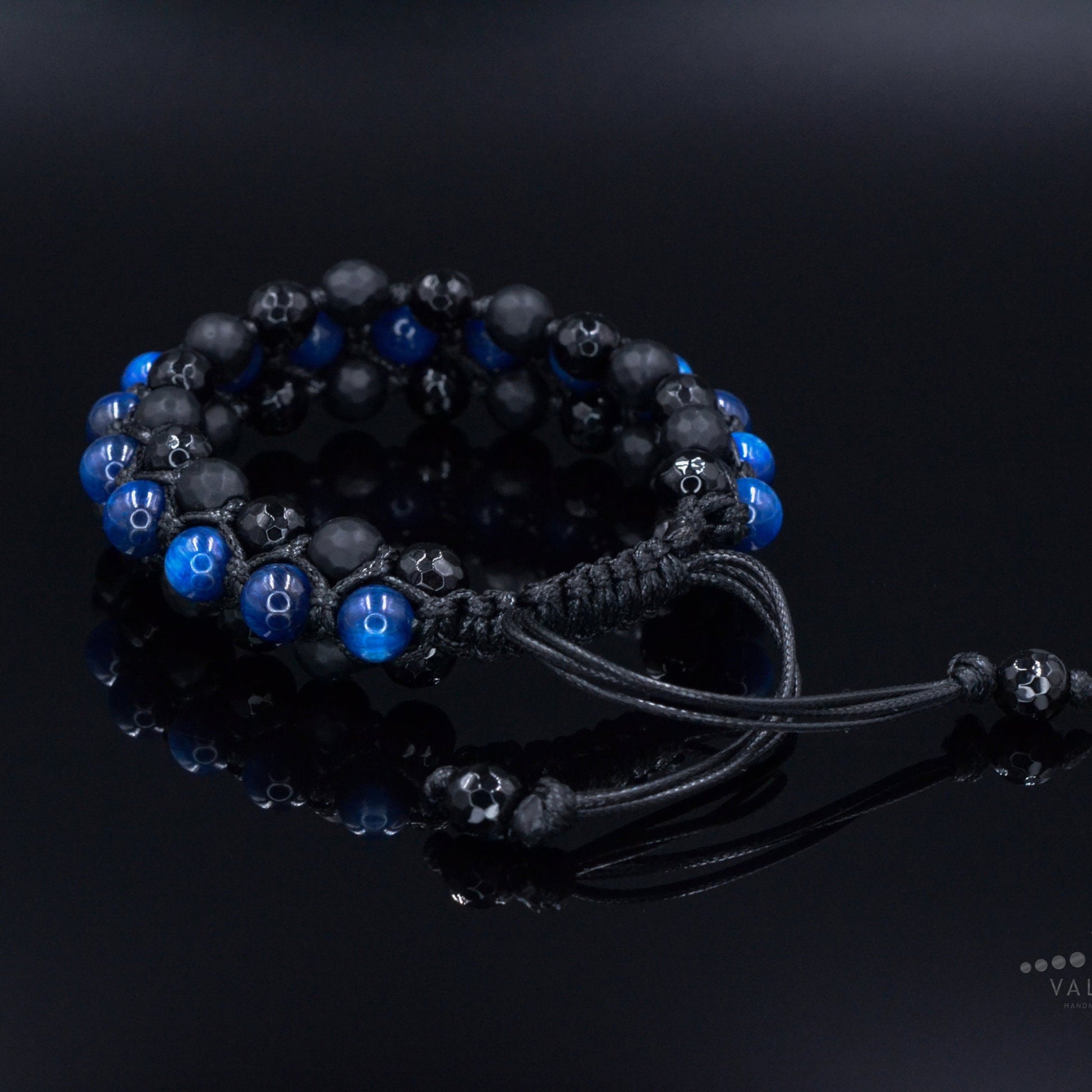 Men's Kyanite Bracelet - Black Onyx Agate Triple Bracelet - 3 Rows Bracelet - Gift for Men - Adjustable Crystal Bracelet - Macrame Bracelet- Shamballa Bracelet - Birthstone Bracelet - Gemstone Bracelet Men - Chakra Bracelet - Macrame Bracelet - Healing Bracelet - Valinde
