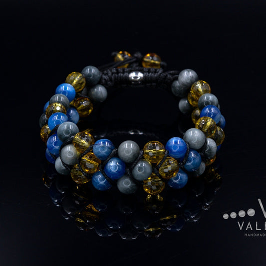 Men's Kyanite Triple Bracelet / Luxury Gemstone Bracelet / 3 Row Bracelet / Citrine Macrame Bracelet / Hawk Eye Bracelet / Gift for Men  -  Shamballa Bracelet  -  Birthstone Bracelet - Gemstone Bracelet Men - Chakra Bracelet - Macrame Bracelet - Healing Bracelet - Valinde
