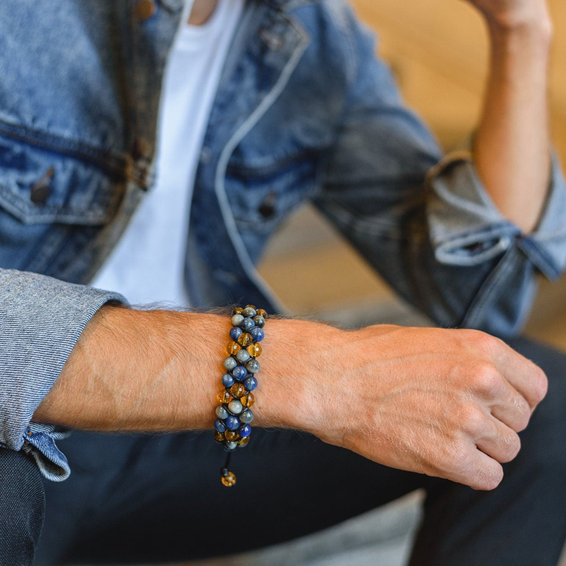 Men's Kyanite Triple Bracelet / Luxury Gemstone Bracelet / 3 Row Bracelet / Citrine Macrame Bracelet / Hawk Eye Bracelet / Gift for Men  -  Shamballa Bracelet  -  Birthstone Bracelet - Gemstone Bracelet Men - Chakra Bracelet - Macrame Bracelet - Healing Bracelet - Valinde
