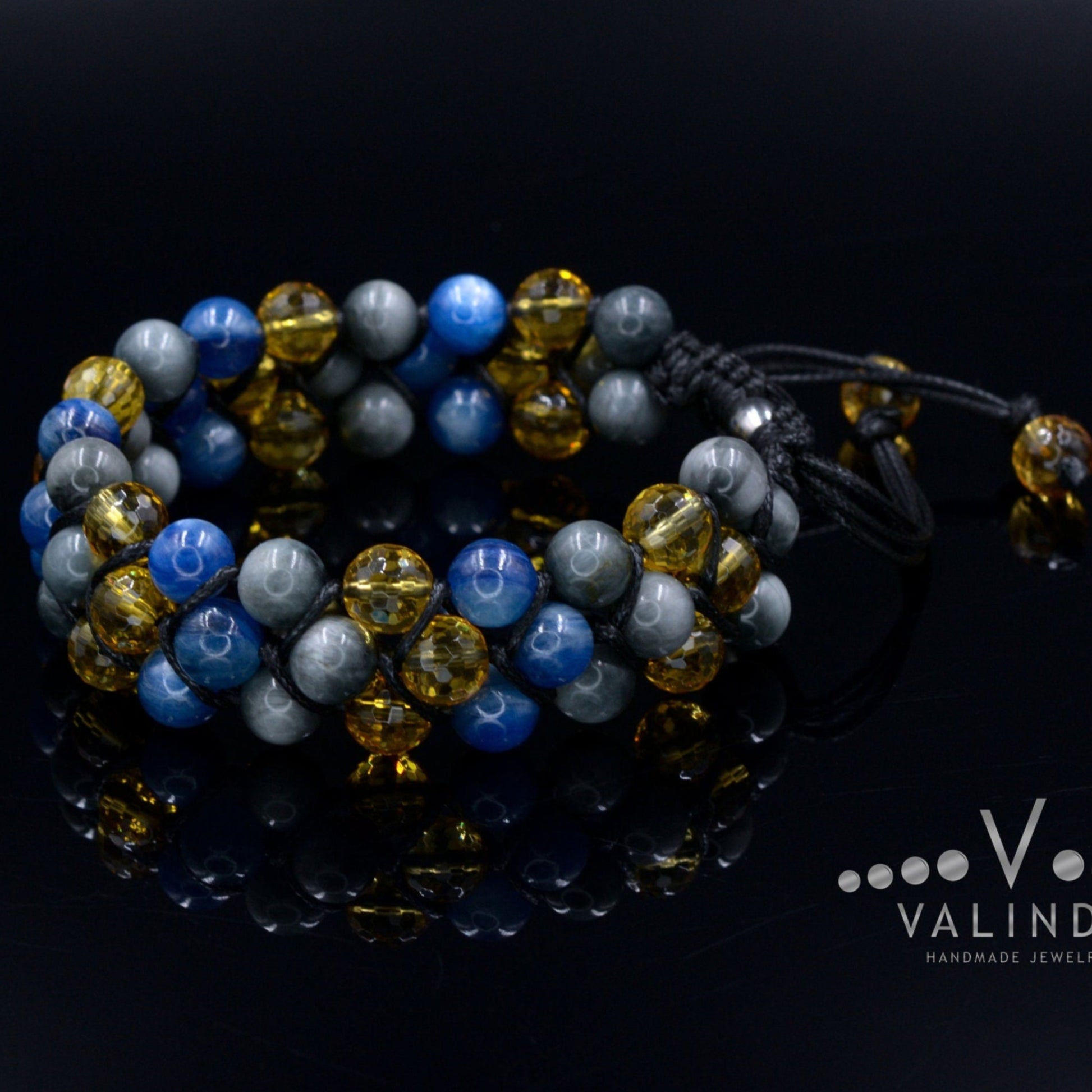 Men's Kyanite Triple Bracelet / Luxury Gemstone Bracelet / 3 Row Bracelet / Citrine Macrame Bracelet / Hawk Eye Bracelet / Gift for Men  -  Shamballa Bracelet  -  Birthstone Bracelet - Gemstone Bracelet Men - Chakra Bracelet - Macrame Bracelet - Healing Bracelet - Valinde
