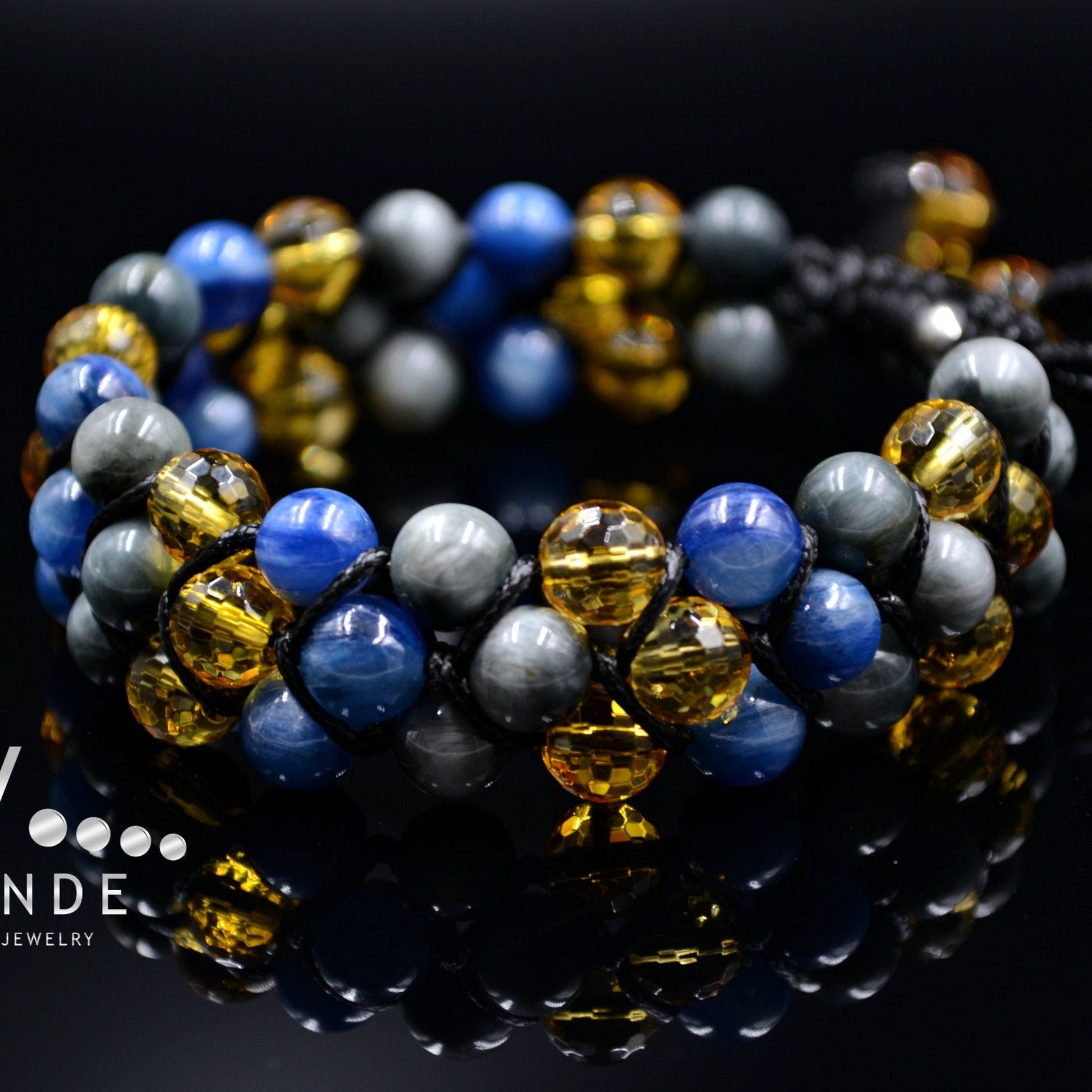 Men's Kyanite Triple Bracelet / Luxury Gemstone Bracelet / 3 Row Bracelet / Citrine Macrame Bracelet / Hawk Eye Bracelet / Gift for Men  -  Shamballa Bracelet  -  Birthstone Bracelet - Gemstone Bracelet Men - Chakra Bracelet - Macrame Bracelet - Healing Bracelet - Valinde
