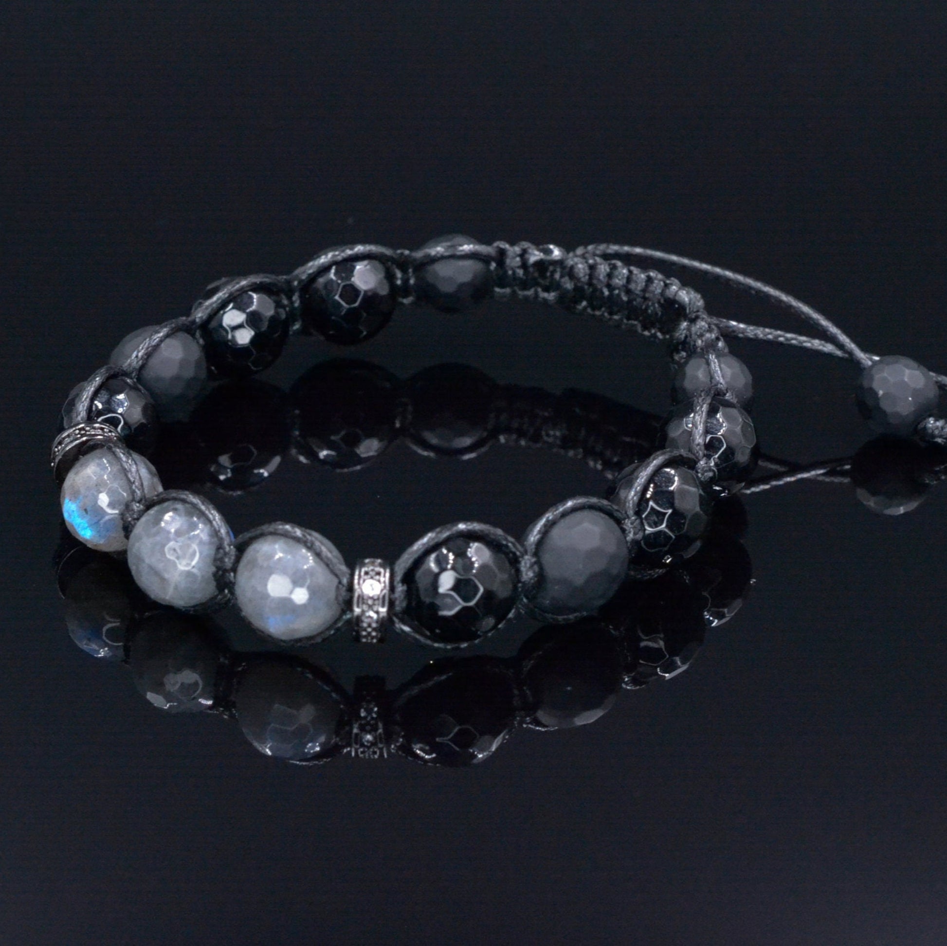 Flash Labradorite Bracelet - Men's Black Onyx Gemstone Bracelet - Braided Adjustable Bracelet - Gift for Men - Stone Macrame Bracelet Men - Shamballa Bracelet - Mantra Bracelet  -  Yoga Bracelet -  Birthstone Bracelet - Gemstone Bracelet Men - Chakra Bracelet - Macrame Bracelet - Healing Bracelet - Gift for Father - Gift For Men - Valinde
