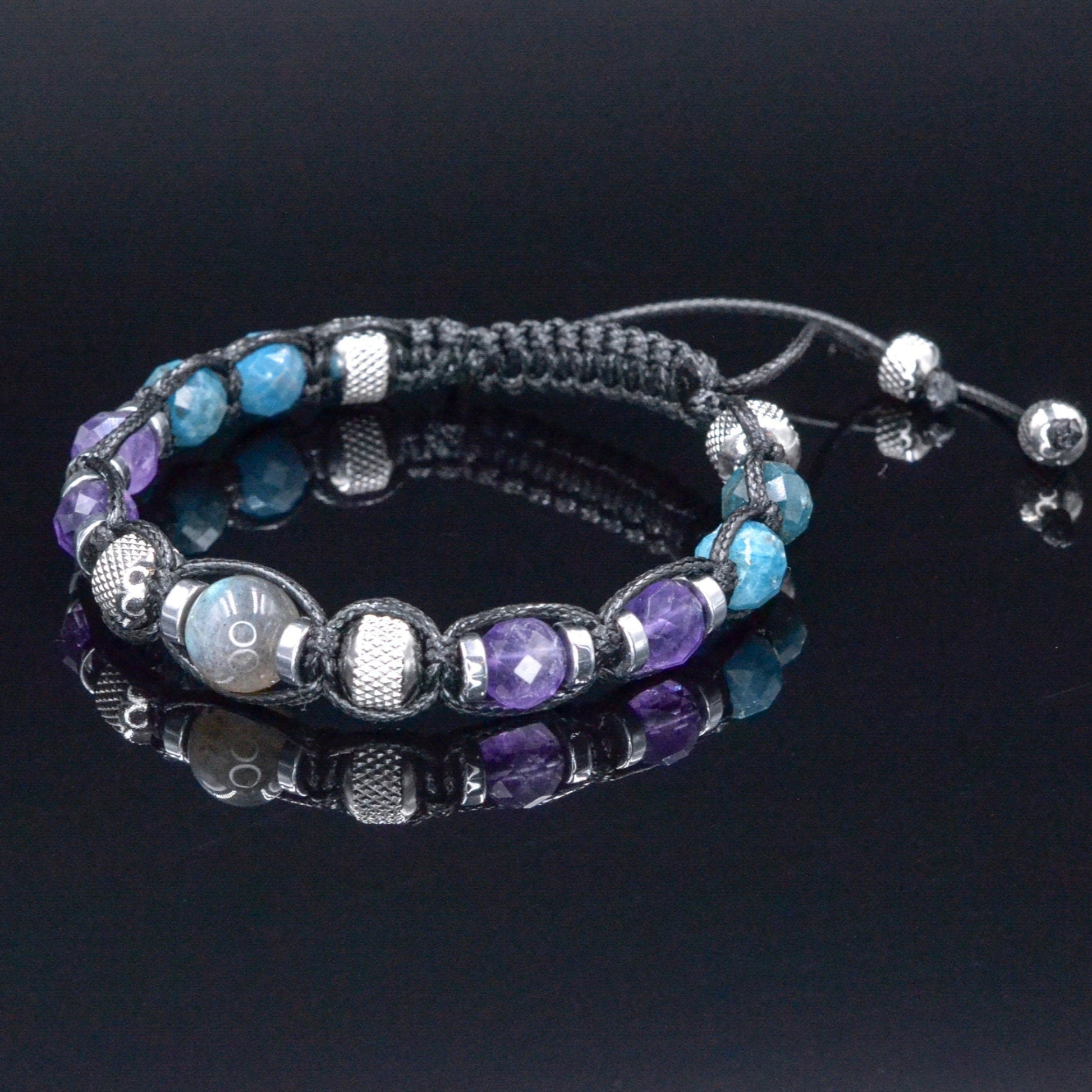 Men's Amethyst Apatite Crystal Bracelet, Labradorite Steel Beaded Bracelet, Gift for Men, Adjustable Macrame Braided Bracelet, Men's Gift   - Shamballa Bracelet - Mantra Bracelet  -  Birthstone Bracelet - Gemstone Bracelet Men - Chakra Bracelet - Macrame Bracelet - Healing Bracelet - Valinde
