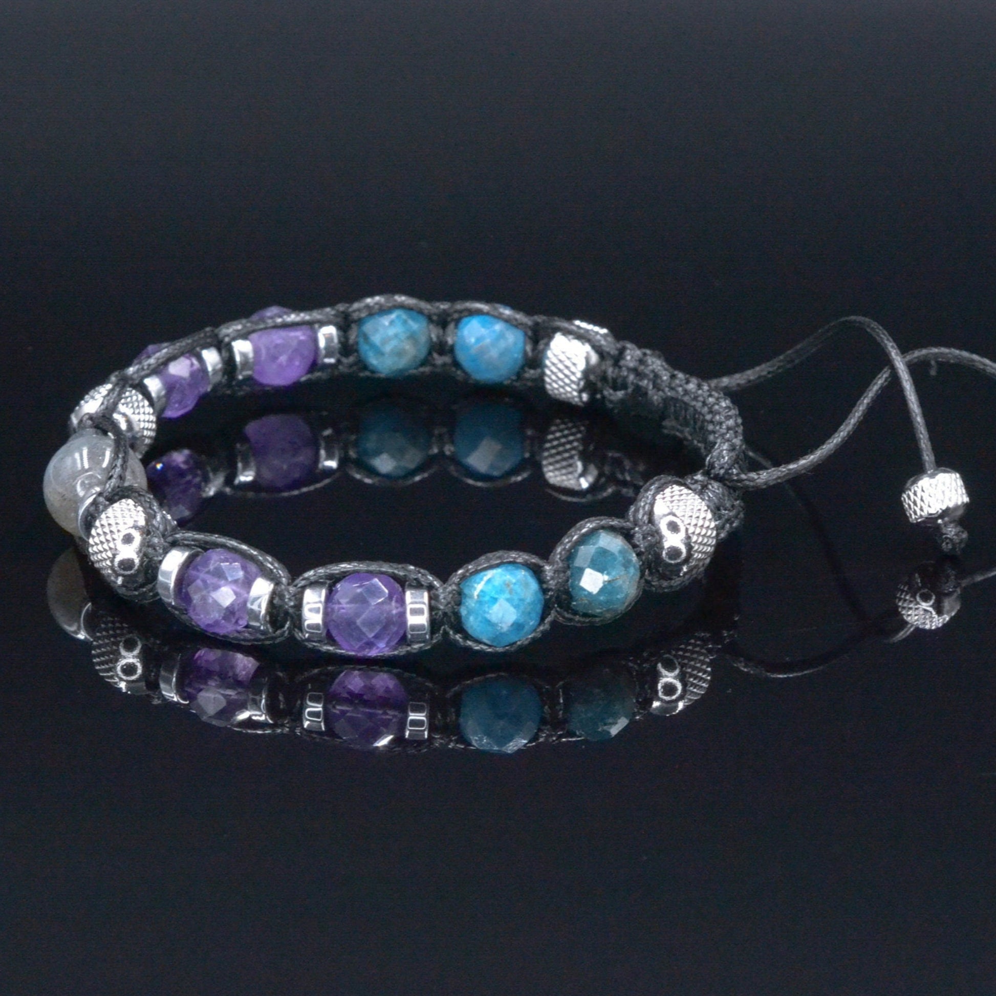 Men's Amethyst Apatite Crystal Bracelet, Labradorite Steel Beaded Bracelet, Gift for Men, Adjustable Macrame Braided Bracelet, Men's Gift   - Shamballa Bracelet - Mantra Bracelet  -  Birthstone Bracelet - Gemstone Bracelet Men - Chakra Bracelet - Macrame Bracelet - Healing Bracelet - Valinde
