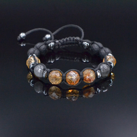 Genuine Citrine Braided Bracelet, Men's Labradorite Black Onyx Hematite Beaded Bracelet, Gift for Men, Adjustable Macrame Crystal Bracelet  - Shamballa Bracelet - Birthstone Bracelet - Gemstone Bracelet Men - Chakra Bracelet