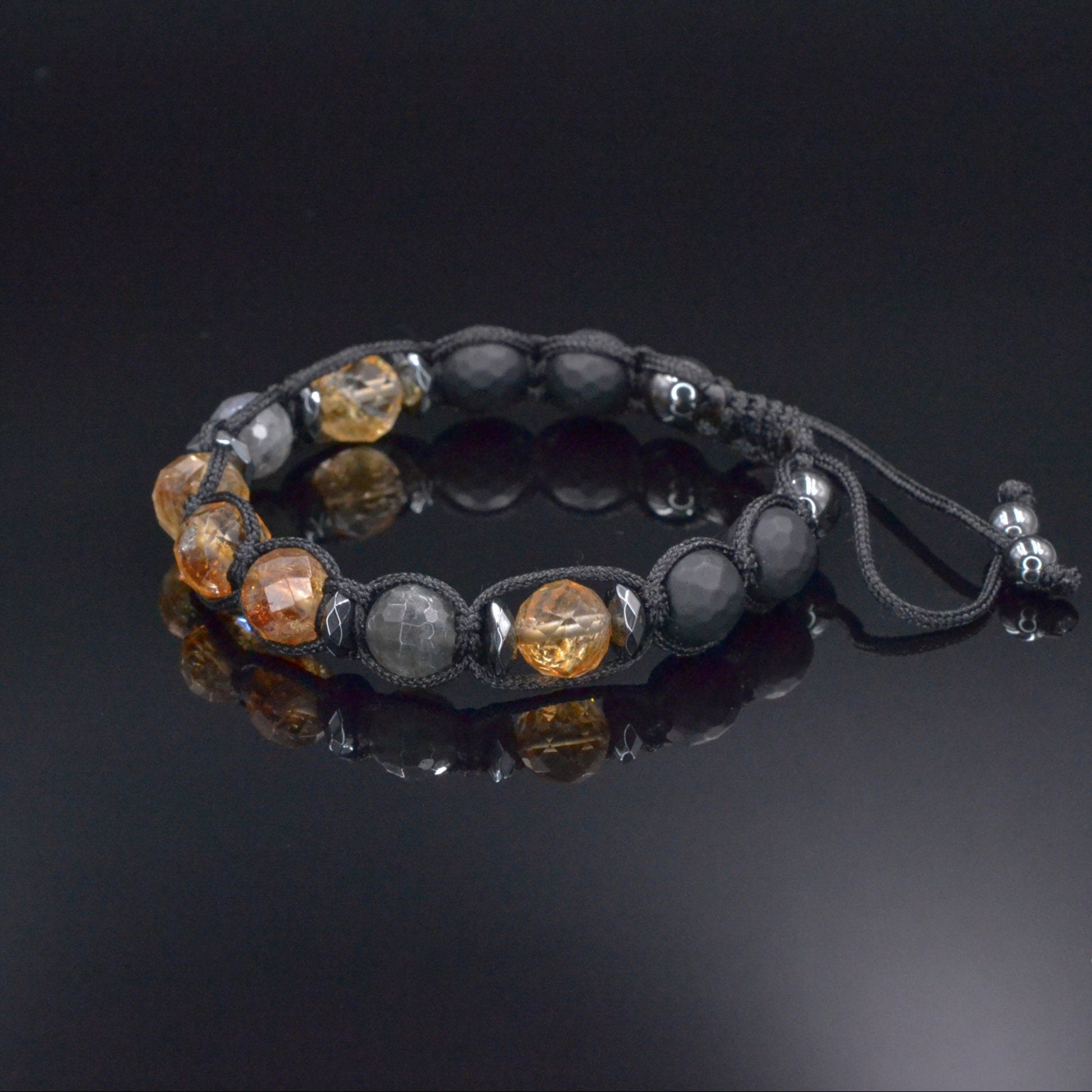 Genuine Citrine Braided Bracelet, Men's Labradorite Black Onyx Hematite Beaded Bracelet, Gift for Men, Adjustable Macrame Crystal Bracelet  - Shamballa Bracelet - Birthstone Bracelet - Gemstone Bracelet Men - Chakra Bracelet