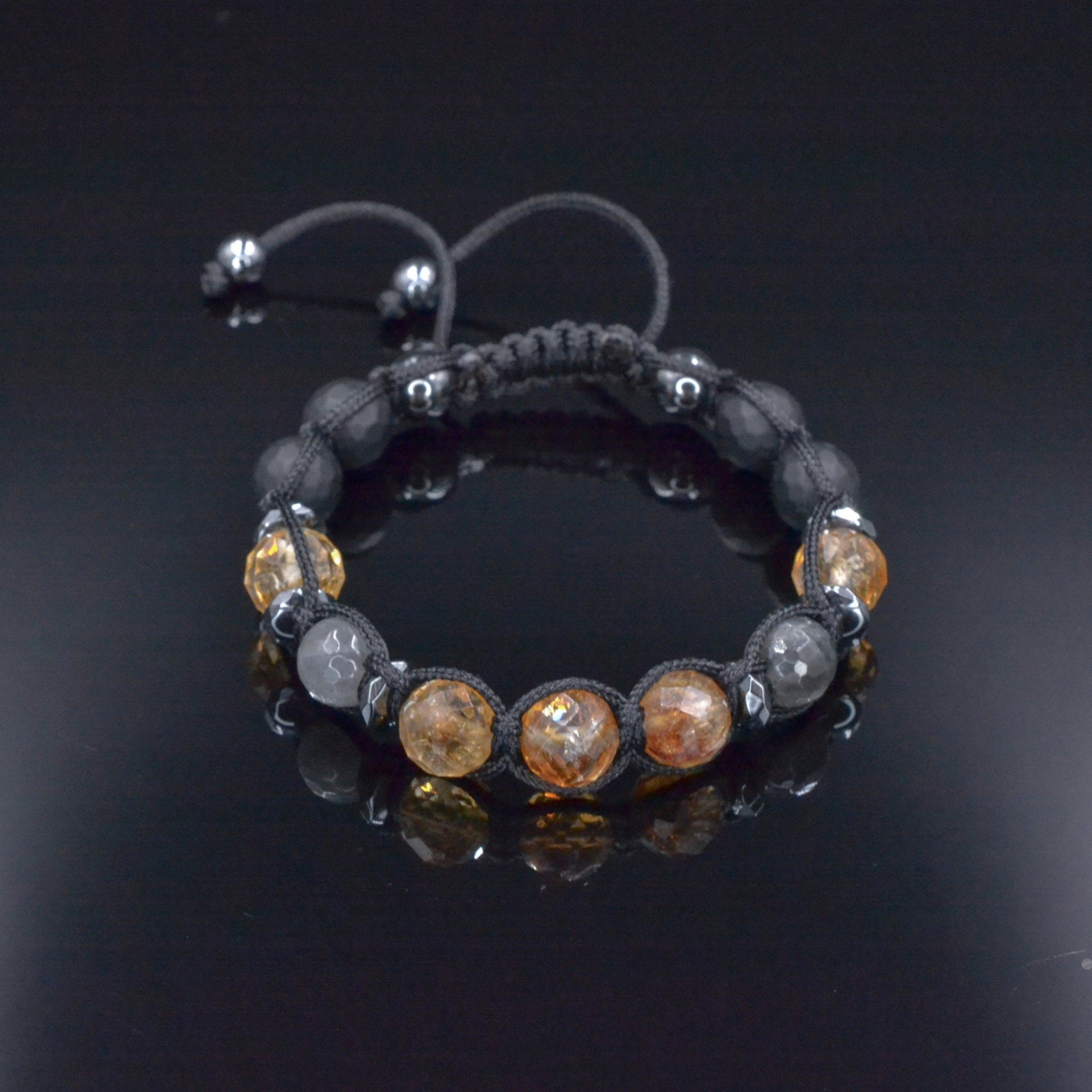 Genuine Citrine Braided Bracelet, Men's Labradorite Black Onyx Hematite Beaded Bracelet, Gift for Men, Adjustable Macrame Crystal Bracelet  - Shamballa Bracelet - Birthstone Bracelet - Gemstone Bracelet Men - Chakra Bracelet