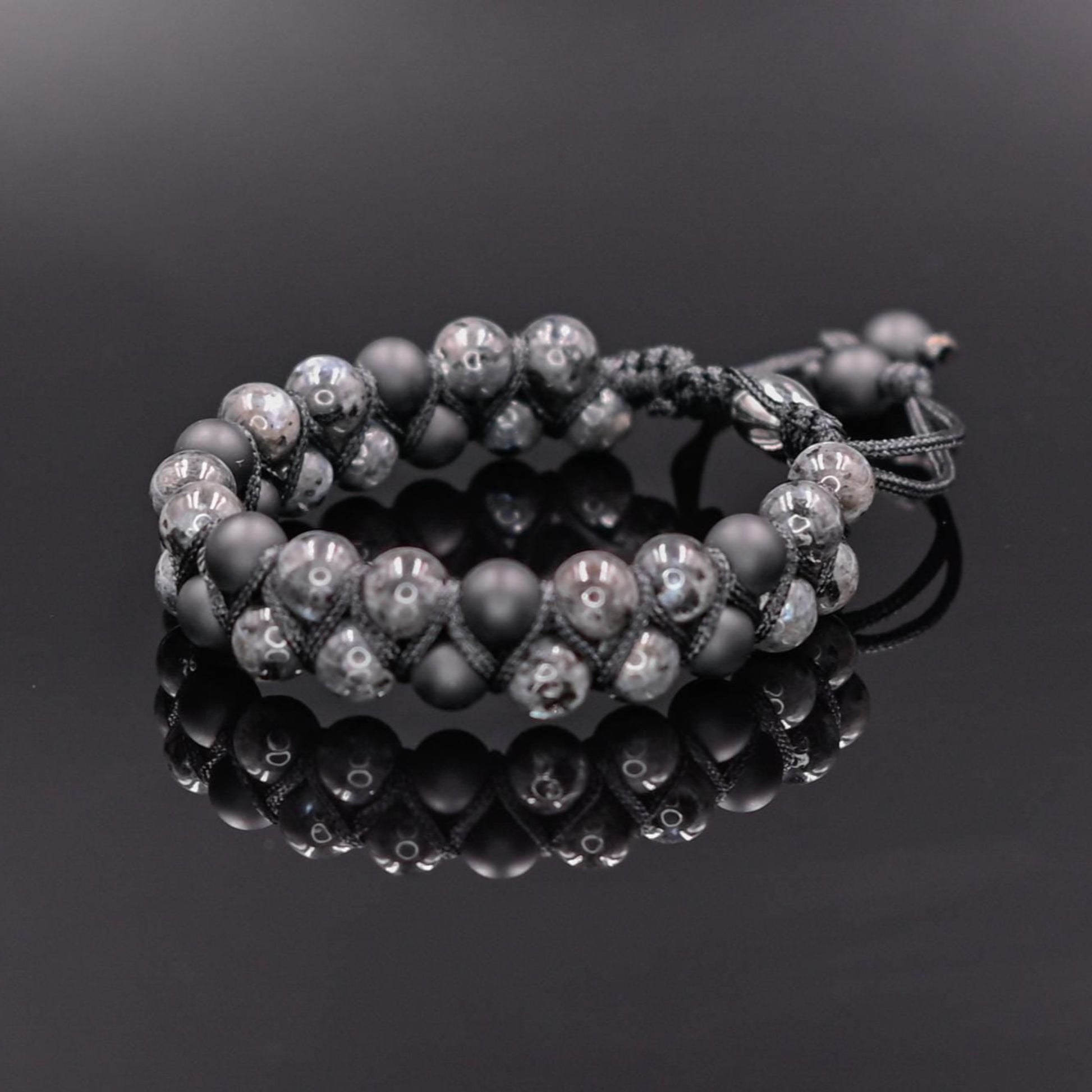Men's Labradorite Bracelet Double Row Bracelet Onyx Bracelet Grey Stone Bracelet Beaded Bracelet Adjustable Macrame Bracelet For Men- Shamballa Bracelet - Mantra Bracelet  -  Yoga Bracelet -  Birthstone Bracelet - Gemstone Bracelet Men - Chakra Bracelet - Macrame Bracelet - Healing Bracelet - Gift for Father - Gift For Men - Valinde
