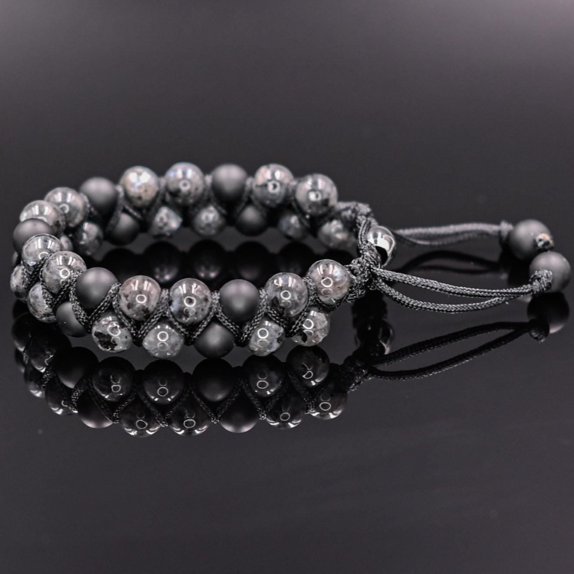 Men's Labradorite Bracelet Double Row Bracelet Onyx Bracelet Grey Stone Bracelet Beaded Bracelet Adjustable Macrame Bracelet For Men- Shamballa Bracelet - Mantra Bracelet  -  Yoga Bracelet -  Birthstone Bracelet - Gemstone Bracelet Men - Chakra Bracelet - Macrame Bracelet - Healing Bracelet - Gift for Father - Gift For Men - Valinde
