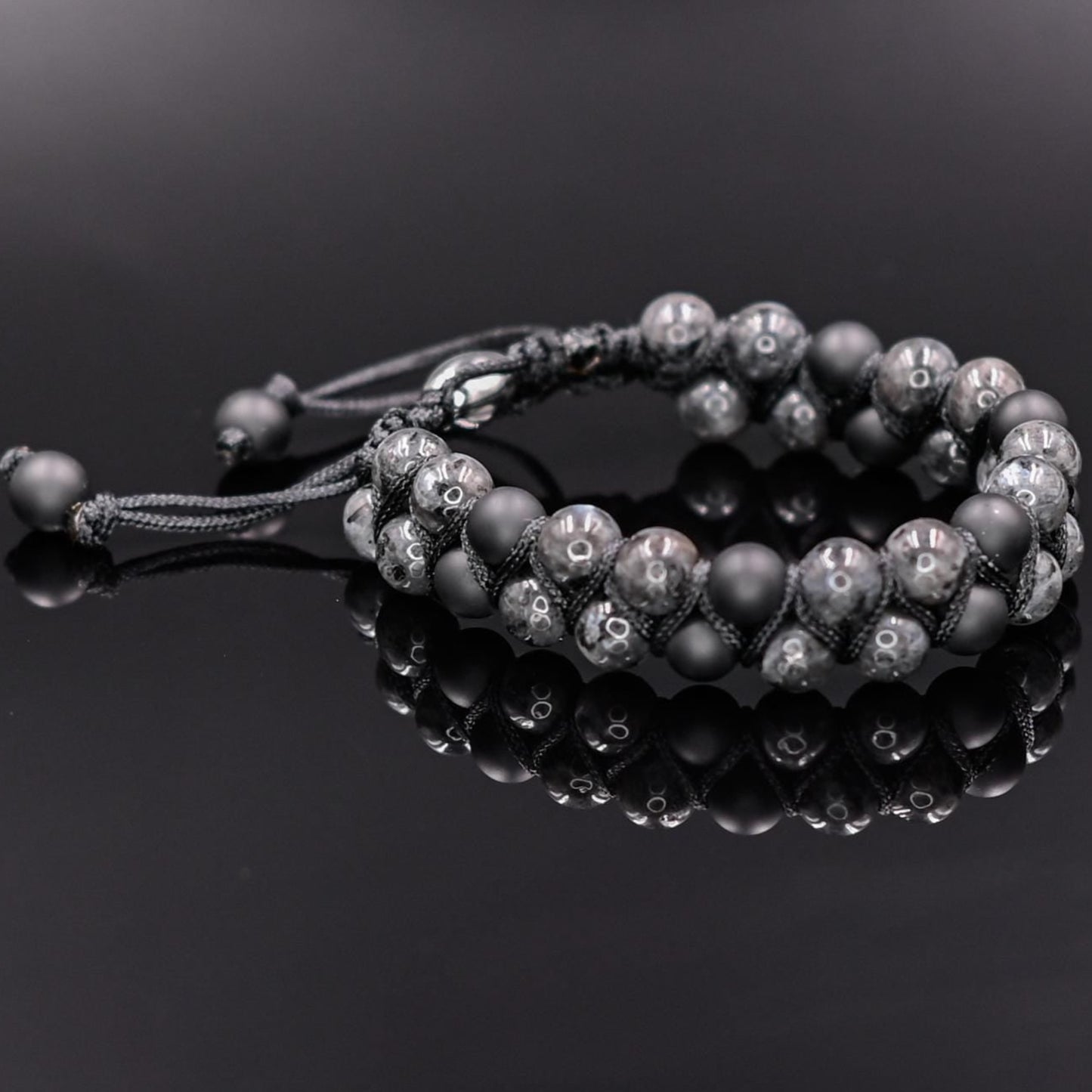 Men's Labradorite Bracelet Double Row Bracelet Onyx Bracelet Grey Stone Bracelet Beaded Bracelet Adjustable Macrame Bracelet For Men- Shamballa Bracelet - Mantra Bracelet  -  Yoga Bracelet -  Birthstone Bracelet - Gemstone Bracelet Men - Chakra Bracelet - Macrame Bracelet - Healing Bracelet - Gift for Father - Gift For Men - Valinde
