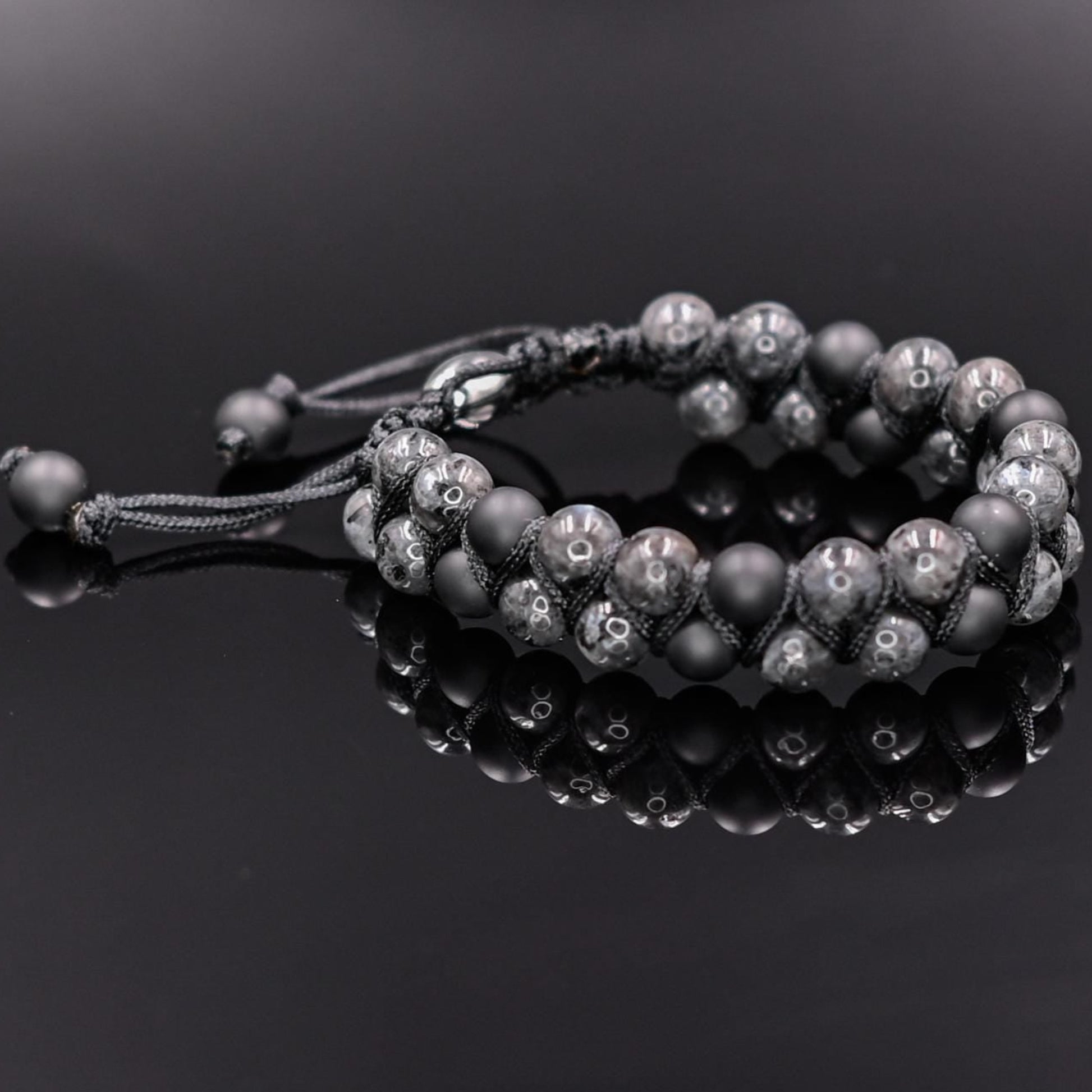 Men's Labradorite Bracelet Double Row Bracelet Onyx Bracelet Grey Stone Bracelet Beaded Bracelet Adjustable Macrame Bracelet For Men- Shamballa Bracelet - Mantra Bracelet  -  Yoga Bracelet -  Birthstone Bracelet - Gemstone Bracelet Men - Chakra Bracelet - Macrame Bracelet - Healing Bracelet - Gift for Father - Gift For Men - Valinde
