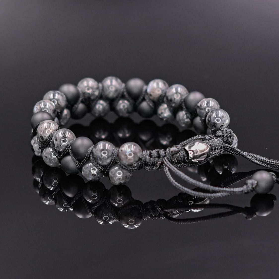 Men's Labradorite Bracelet Double Row Bracelet Onyx Bracelet Grey Stone Bracelet Beaded Bracelet Adjustable Macrame Bracelet For Men- Shamballa Bracelet - Mantra Bracelet  -  Yoga Bracelet -  Birthstone Bracelet - Gemstone Bracelet Men - Chakra Bracelet - Macrame Bracelet - Healing Bracelet - Gift for Father - Gift For Men - Valinde
