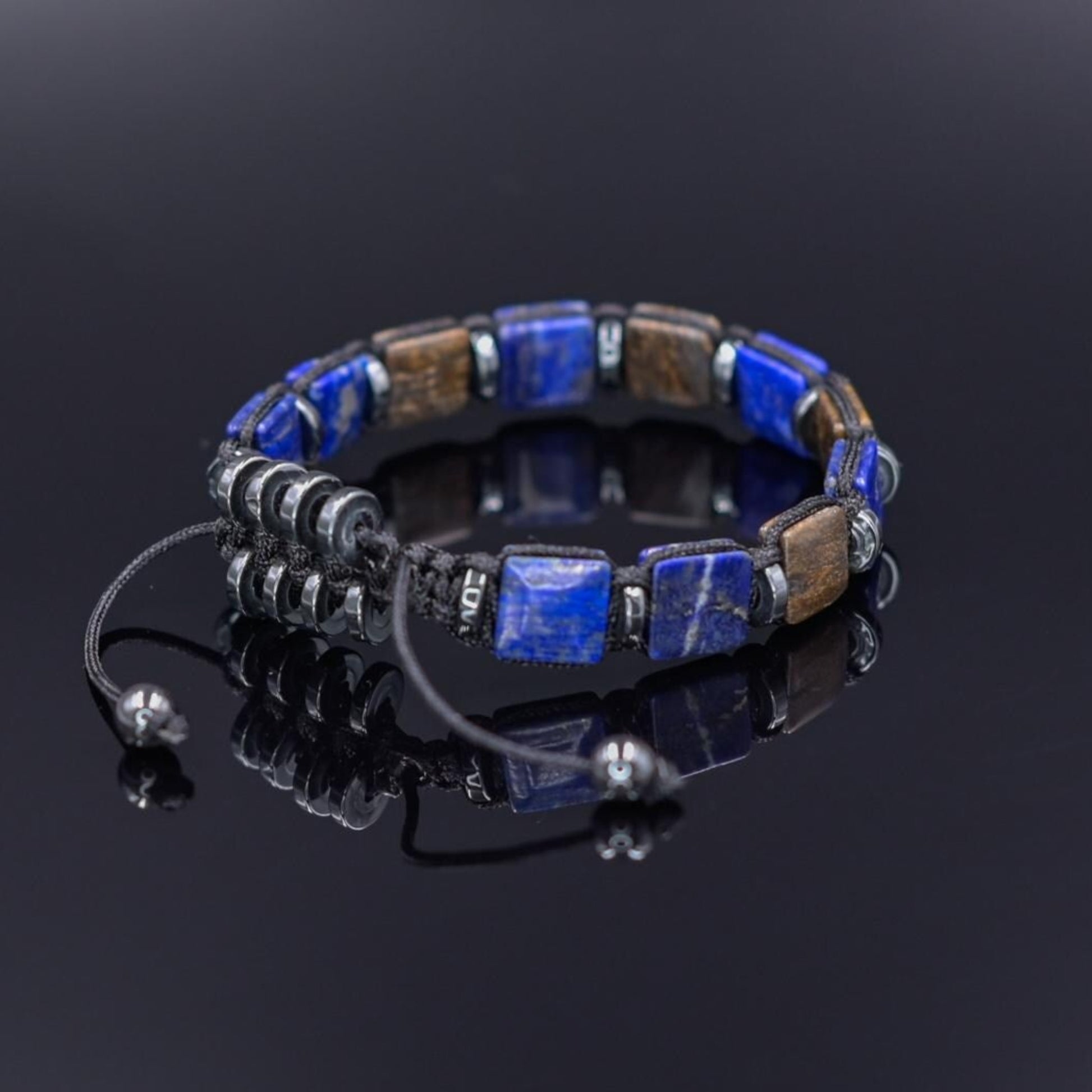 Lapis Lazuli Flat Bead Bracelet, Men's Bronzite Hematite Adjustable Bracelet,Gift for Men,Braided Bracelet, Christmas Gift,Gemstone Bracelet - Shamballa Bracelet - Birthstone Bracelet - Gemstone Bracelet Men - Chakra Bracelet