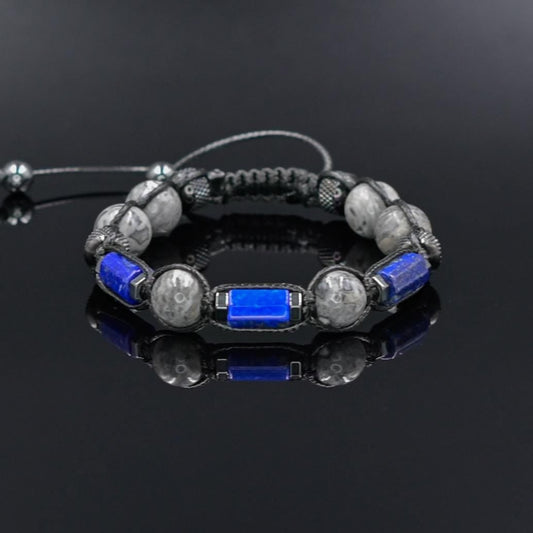 Blue Lapis Lazuli Jasper Gemstone Bracelet for Men, Gift for Men, Adjustable Braided Bracelet, Gift for Men, Adjustable Macrame Braided Gemstone Bracelet, Braided Adjustable Gemstone Bead Bracelet, Genuine Raw Stone Jewelry, Gift for Men, Adjustable Braided Macrame Bracelet, Gift for Men - Shamballa Bracelet - Mantra Bracelet  -  Yoga Bracelet -  Birthstone Bracelet - Gemstone Bracelet Men - Chakra Bracelet - Macrame Bracelet - Healing Bracelet - Gift for Father - Gift For Men - Valinde
