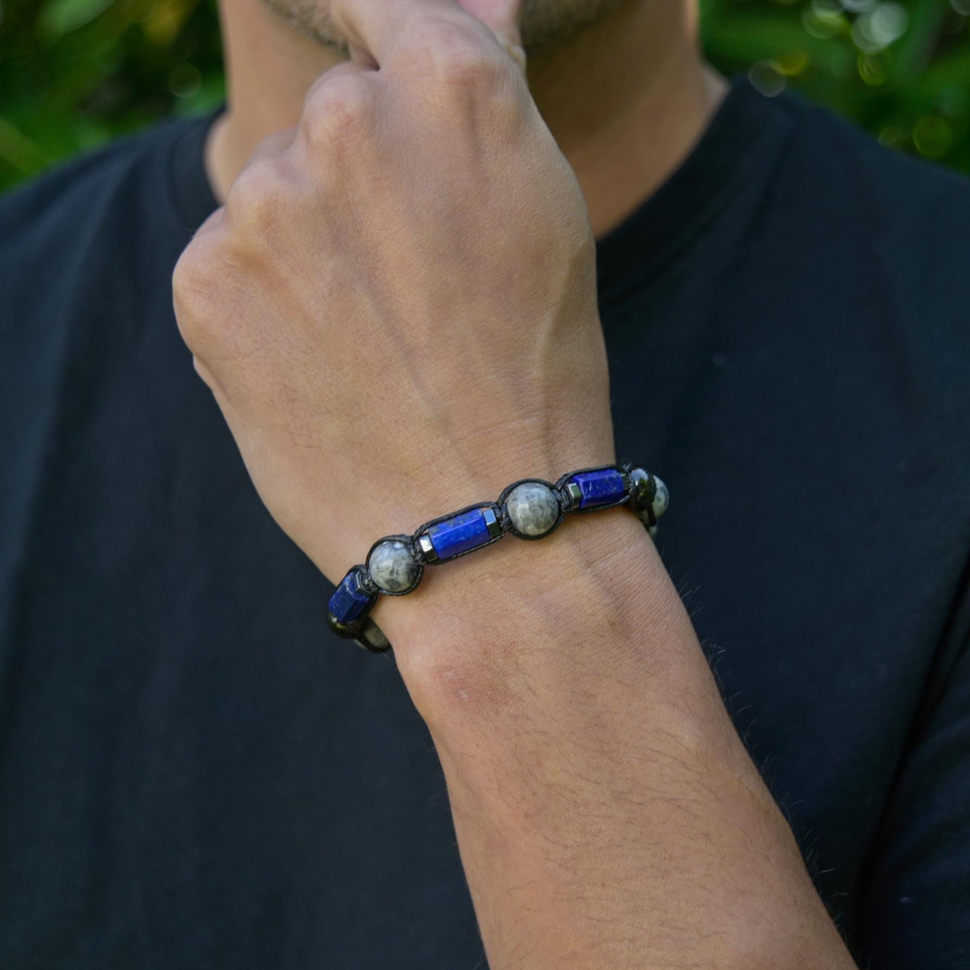 Blue Lapis Lazuli Jasper Gemstone Bracelet for Men, Gift for Men, Adjustable Braided Bracelet, Gift for Men, Adjustable Macrame Braided Gemstone Bracelet, Braided Adjustable Gemstone Bead Bracelet, Genuine Raw Stone Jewelry, Gift for Men, Adjustable Braided Macrame Bracelet, Gift for Men - Shamballa Bracelet - Mantra Bracelet  -  Yoga Bracelet -  Birthstone Bracelet - Gemstone Bracelet Men - Chakra Bracelet - Macrame Bracelet - Healing Bracelet - Gift for Father - Gift For Men - Valinde

