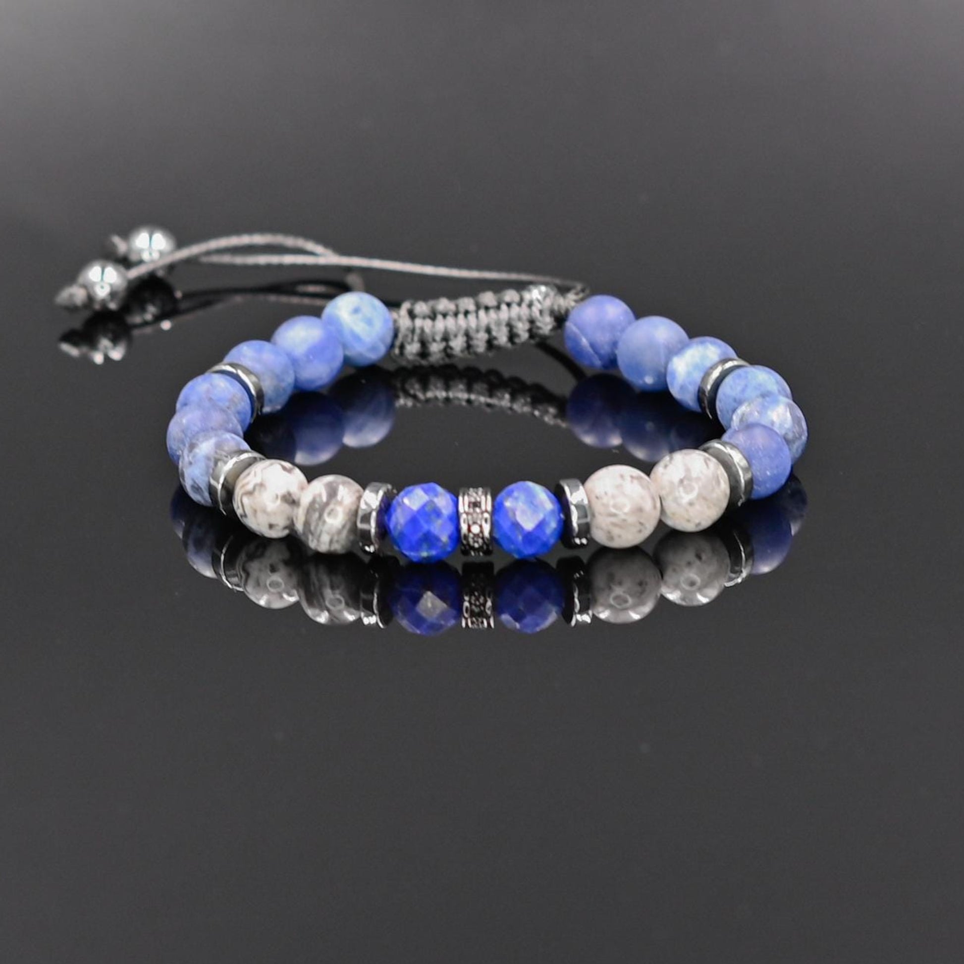 Men's Beaded Bracelet - Sodalite, Jasper & Lapis Lazuli Healing Stone Bracelet - Blue Gemstone Macrame Adjustable Bracelet - Gift for Him, Hematite Healing Stone Jewelry, Natural Macrame Bracelet for Him, Protection Energy Gift, Adjustable Bracelet for Him, Healing Gemstone Gift, Father's Day Gift, Protection Bracelet, Crystal Gift for Him, February Birthstone, Protection Bracelet gift for Him, Stainless Steel Jewelry,Healing Crystal Bracelet, Masculine Strength Gift, Spiritual Protection, Gift for Men, Adj
