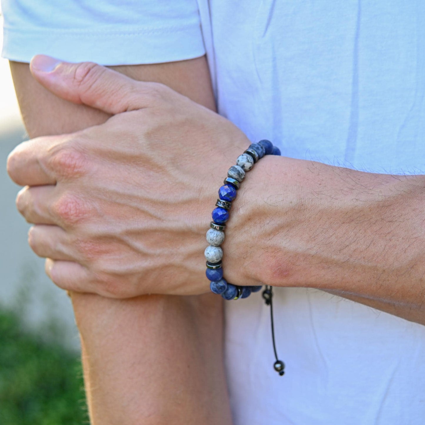Men's Beaded Bracelet - Sodalite, Jasper & Lapis Lazuli Healing Stone Bracelet - Blue Gemstone Macrame Adjustable Bracelet - Gift for Him, Hematite Healing Stone Jewelry, Natural Macrame Bracelet for Him, Protection Energy Gift, Adjustable Bracelet for Him, Healing Gemstone Gift, Father's Day Gift, Protection Bracelet, Crystal Gift for Him, February Birthstone, Protection Bracelet gift for Him, Stainless Steel Jewelry,Healing Crystal Bracelet, Masculine Strength Gift, Spiritual Protection, Gift for Men, Adj