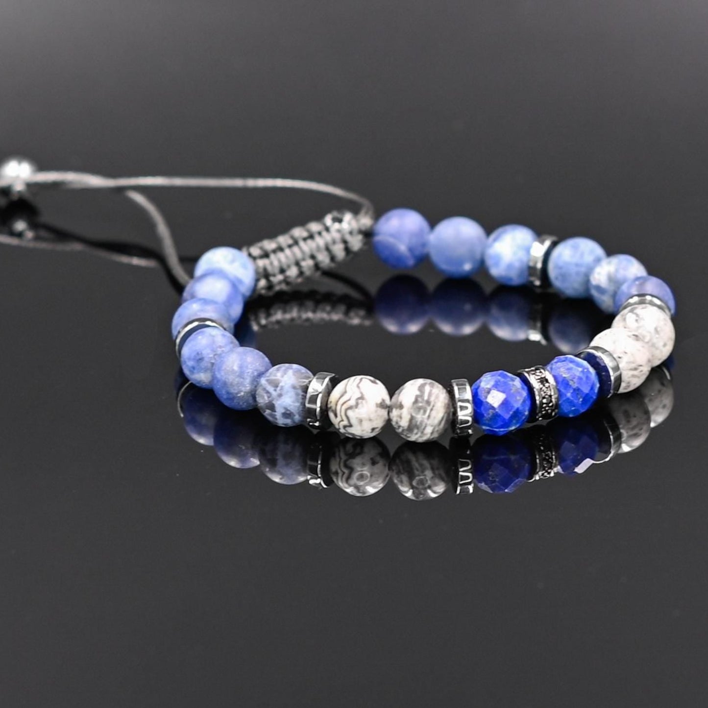 Men's Beaded Bracelet - Sodalite, Jasper & Lapis Lazuli Healing Stone Bracelet - Blue Gemstone Macrame Adjustable Bracelet - Gift for Him, Hematite Healing Stone Jewelry, Natural Macrame Bracelet for Him, Protection Energy Gift, Adjustable Bracelet for Him, Healing Gemstone Gift, Father's Day Gift, Protection Bracelet, Crystal Gift for Him, February Birthstone, Protection Bracelet gift for Him, Stainless Steel Jewelry,Healing Crystal Bracelet, Masculine Strength Gift, Spiritual Protection, Gift for Men, Adj
