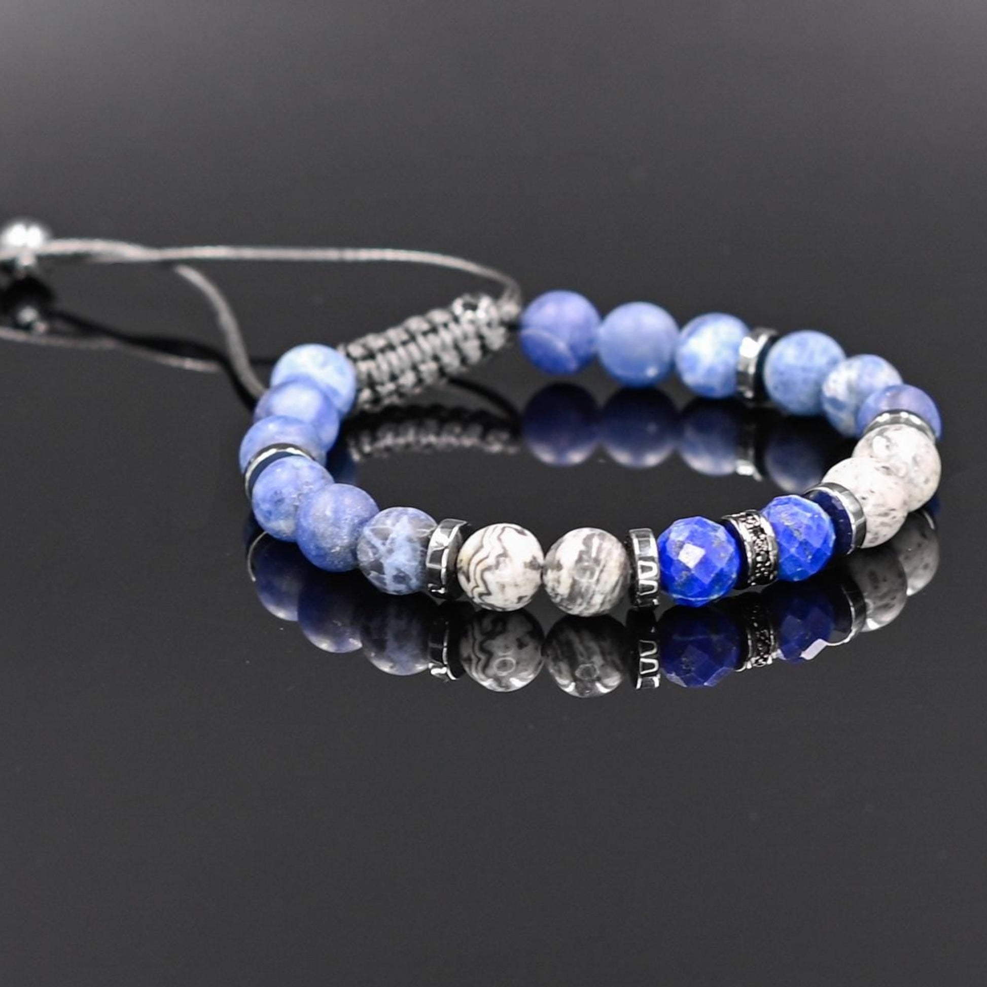 Men's Beaded Bracelet - Sodalite, Jasper & Lapis Lazuli Healing Stone Bracelet - Blue Gemstone Macrame Adjustable Bracelet - Gift for Him, Hematite Healing Stone Jewelry, Natural Macrame Bracelet for Him, Protection Energy Gift, Adjustable Bracelet for Him, Healing Gemstone Gift, Father's Day Gift, Protection Bracelet, Crystal Gift for Him, February Birthstone, Protection Bracelet gift for Him, Stainless Steel Jewelry,Healing Crystal Bracelet, Masculine Strength Gift, Spiritual Protection, Gift for Men, Adj