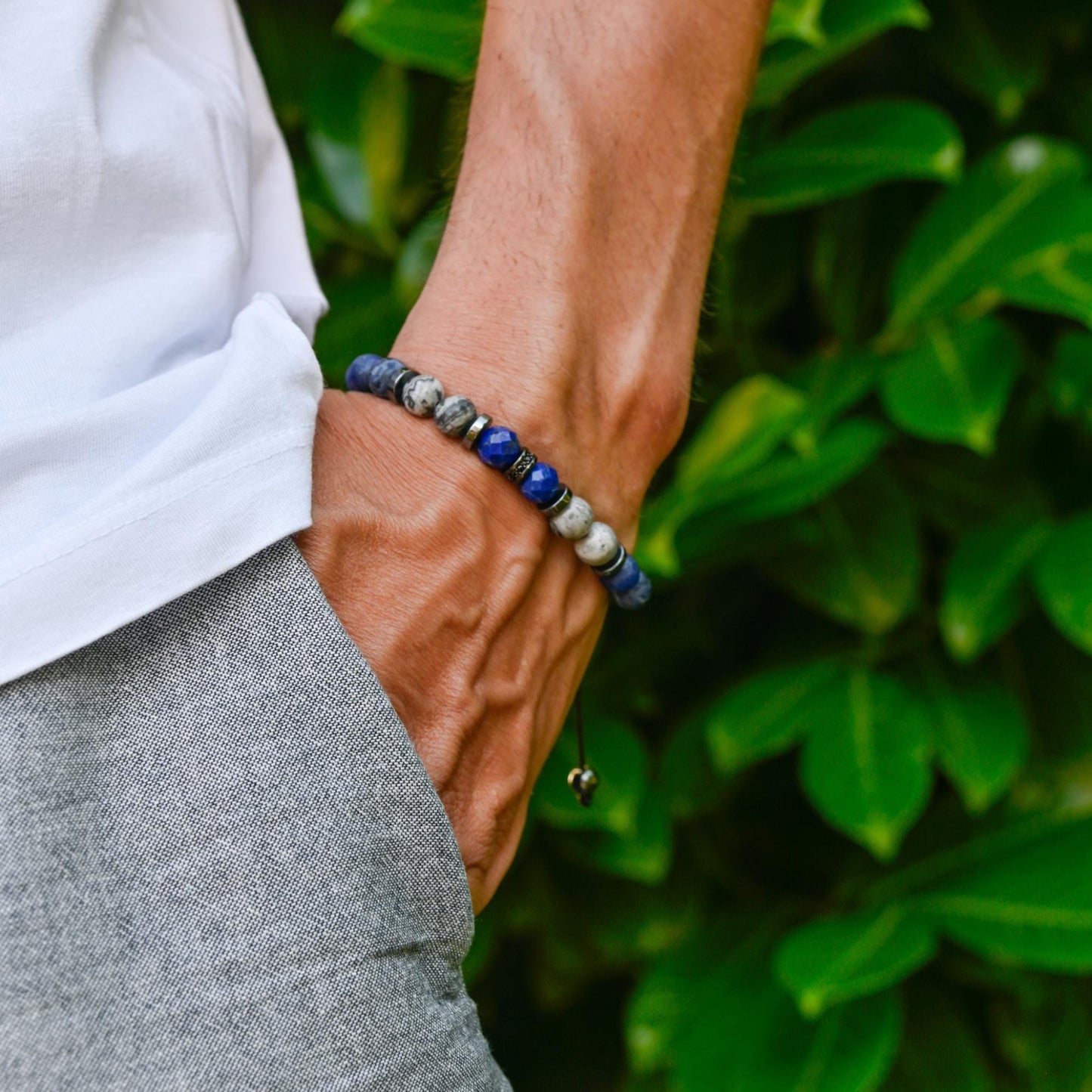 Men's Beaded Bracelet - Sodalite, Jasper & Lapis Lazuli Healing Stone Bracelet - Blue Gemstone Macrame Adjustable Bracelet - Gift for Him, Hematite Healing Stone Jewelry, Natural Macrame Bracelet for Him, Protection Energy Gift, Adjustable Bracelet for Him, Healing Gemstone Gift, Father's Day Gift, Protection Bracelet, Crystal Gift for Him, February Birthstone, Protection Bracelet gift for Him, Stainless Steel Jewelry,Healing Crystal Bracelet, Masculine Strength Gift, Spiritual Protection, Gift for Men, Adj