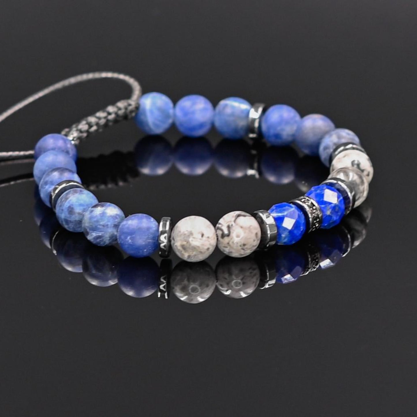 Men's Beaded Bracelet - Sodalite, Jasper & Lapis Lazuli Healing Stone Bracelet - Blue Gemstone Macrame Adjustable Bracelet - Gift for Him, Hematite Healing Stone Jewelry, Natural Macrame Bracelet for Him, Protection Energy Gift, Adjustable Bracelet for Him, Healing Gemstone Gift, Father's Day Gift, Protection Bracelet, Crystal Gift for Him, February Birthstone, Protection Bracelet gift for Him, Stainless Steel Jewelry,Healing Crystal Bracelet, Masculine Strength Gift, Spiritual Protection, Gift for Men, Adj