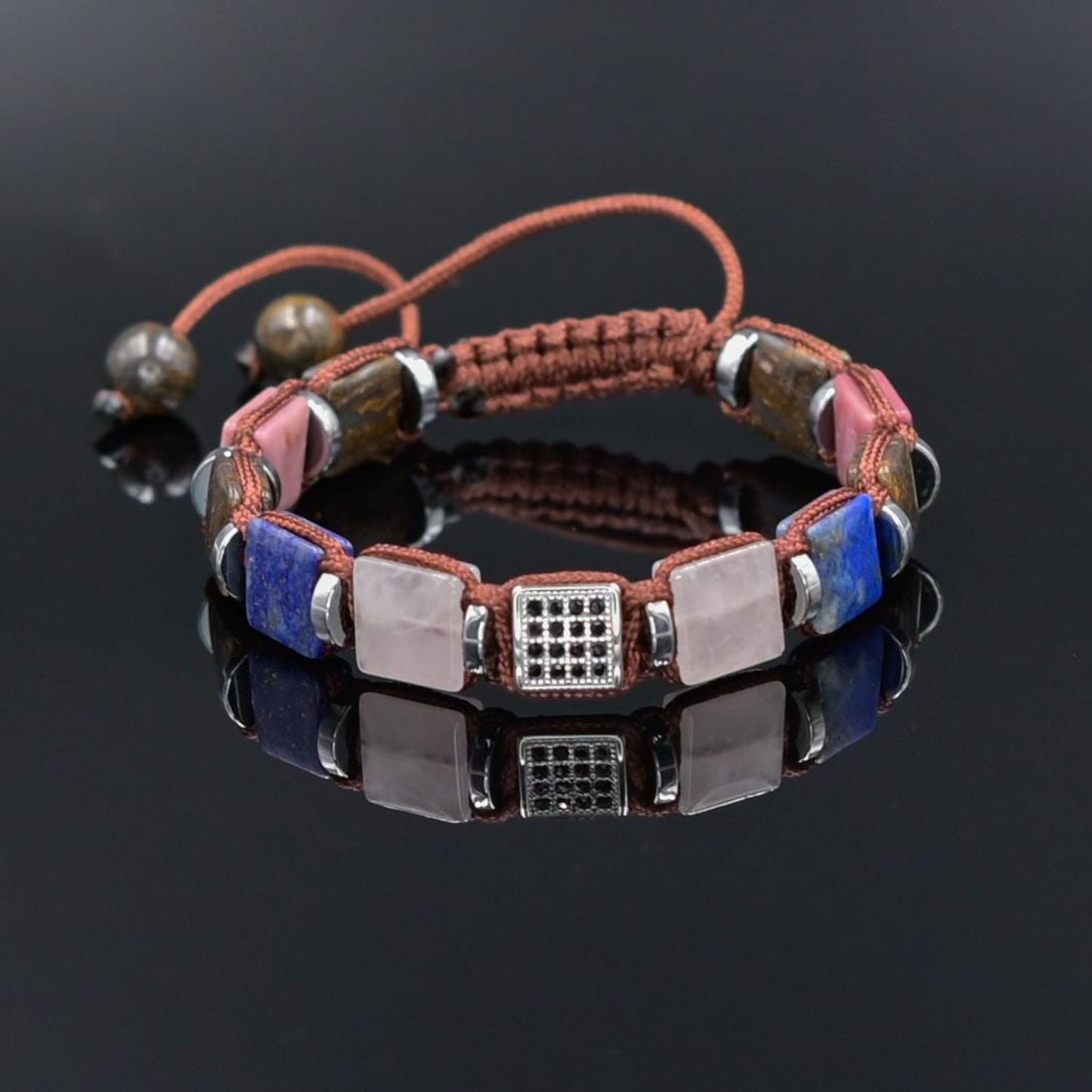Lapis lazuli, Rose Quartz, Bronzite Square Bead Bracelet, Protection Bracelet gift for Him, Stainless Steel Jewelry,Healing Crystal Bracelet, Masculine Strength Gift, Spiritual Protection, Gift for Men, Adjustable Braided Bracelet, Gift for Men, Adjustable Macrame Braided Gemstone Bracelet, Braided Adjustable Gemstone Bead Bracelet, Genuine Raw Stone Jewelry, Gift for Men, Adjustable Braided Macrame Bracelet, Gift for Men - Shamballa Bracelet - Mantra Bracelet  -  Yoga Bracelet -  Birthstone Bracelet - Gems