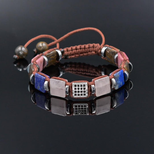 Lapis lazuli, Rose Quartz, Bronzite Square Bead Bracelet, Protection Bracelet gift for Him, Stainless Steel Jewelry,Healing Crystal Bracelet, Masculine Strength Gift, Spiritual Protection, Gift for Men, Adjustable Braided Bracelet, Gift for Men, Adjustable Macrame Braided Gemstone Bracelet, Braided Adjustable Gemstone Bead Bracelet, Genuine Raw Stone Jewelry, Gift for Men, Adjustable Braided Macrame Bracelet, Gift for Men - Shamballa Bracelet - Mantra Bracelet  -  Yoga Bracelet -  Birthstone Bracelet - Gems