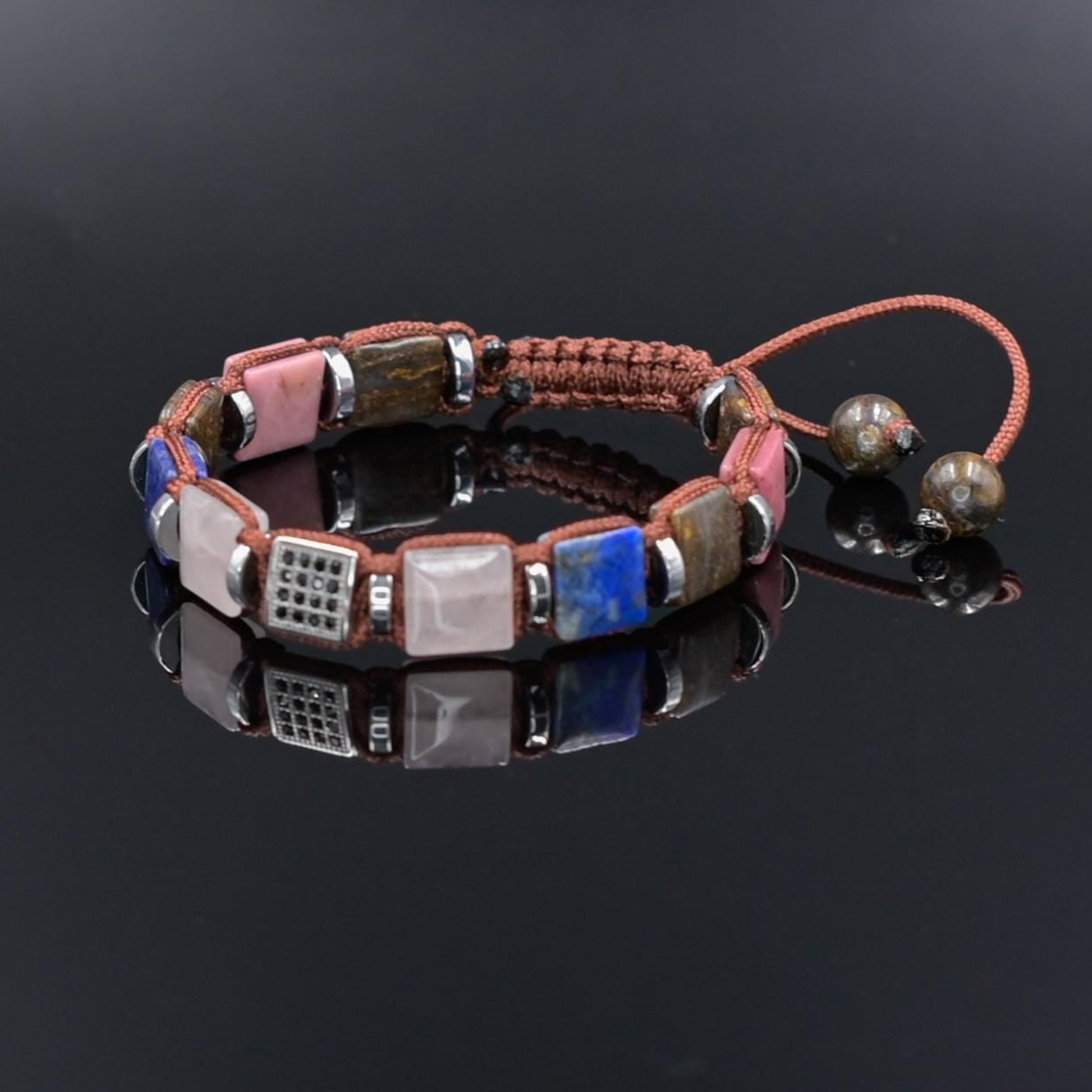 Lapis lazuli, Rose Quartz, Bronzite Square Bead Bracelet, Protection Bracelet gift for Him, Stainless Steel Jewelry,Healing Crystal Bracelet, Masculine Strength Gift, Spiritual Protection, Gift for Men, Adjustable Braided Bracelet, Gift for Men, Adjustable Macrame Braided Gemstone Bracelet, Braided Adjustable Gemstone Bead Bracelet, Genuine Raw Stone Jewelry, Gift for Men, Adjustable Braided Macrame Bracelet, Gift for Men - Shamballa Bracelet - Mantra Bracelet  -  Yoga Bracelet -  Birthstone Bracelet - Gems