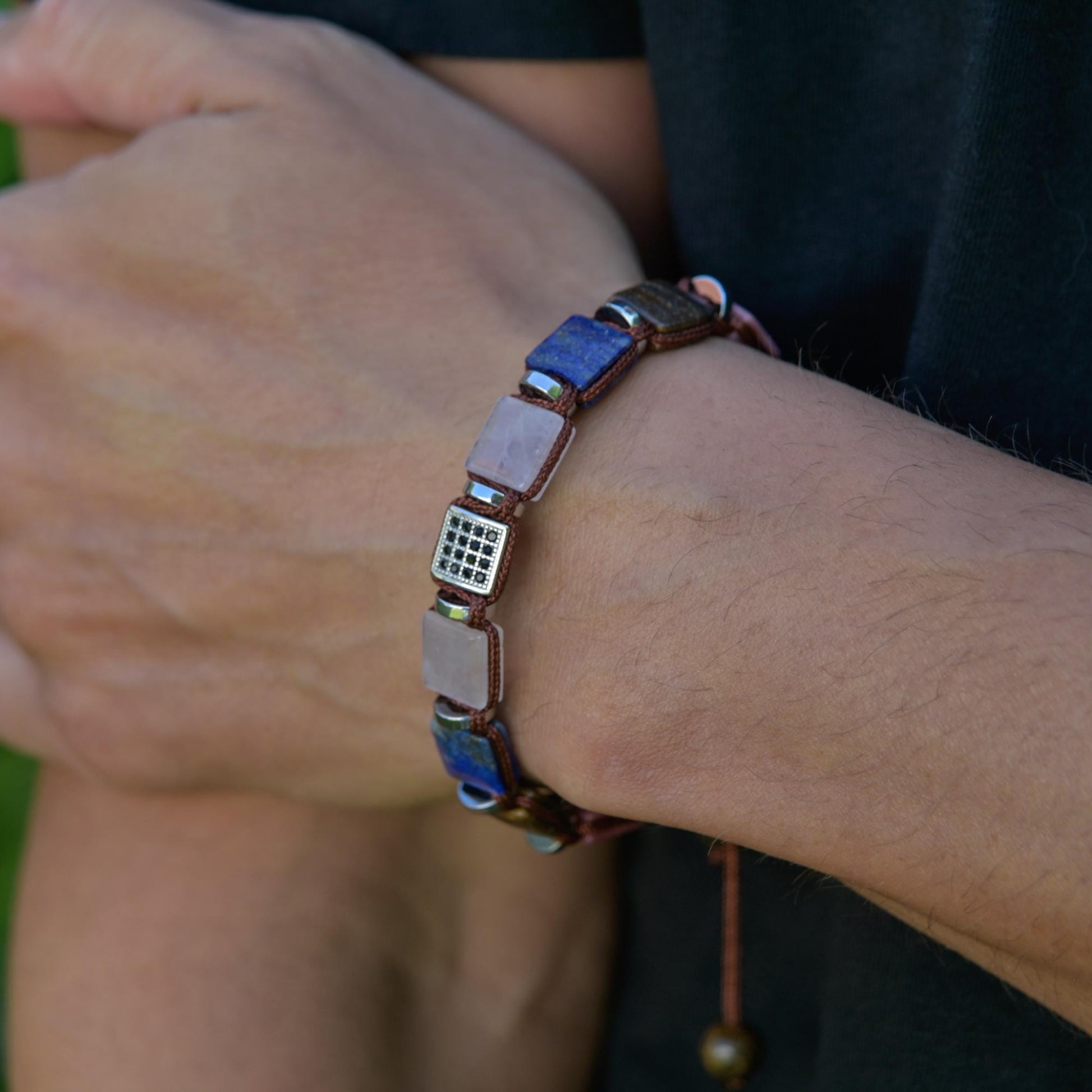 Lapis lazuli, Rose Quartz, Bronzite Square Bead Bracelet, Protection Bracelet gift for Him, Stainless Steel Jewelry,Healing Crystal Bracelet, Masculine Strength Gift, Spiritual Protection, Gift for Men, Adjustable Braided Bracelet, Gift for Men, Adjustable Macrame Braided Gemstone Bracelet, Braided Adjustable Gemstone Bead Bracelet, Genuine Raw Stone Jewelry, Gift for Men, Adjustable Braided Macrame Bracelet, Gift for Men - Shamballa Bracelet - Mantra Bracelet  -  Yoga Bracelet -  Birthstone Bracelet - Gems
