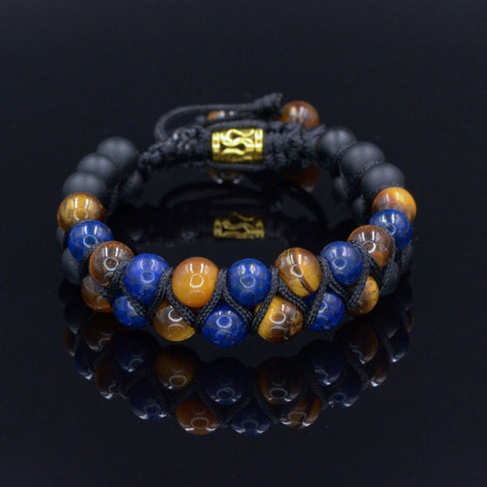 Lapis Lazuli Double Bracelet Men's Tiger's Eye Bracelet Double Row Bracelet Macrame Bracelet Onyx Bracelet Gift for Men Father's Day Gift - Shamballa Bracelet - Mantra Bracelet  -  Yoga Bracelet -  Birthstone Bracelet - Gemstone Bracelet Men - Chakra Bracelet - Macrame Bracelet - Healing Bracelet - Gift for Father - Gift For Men - Valinde
