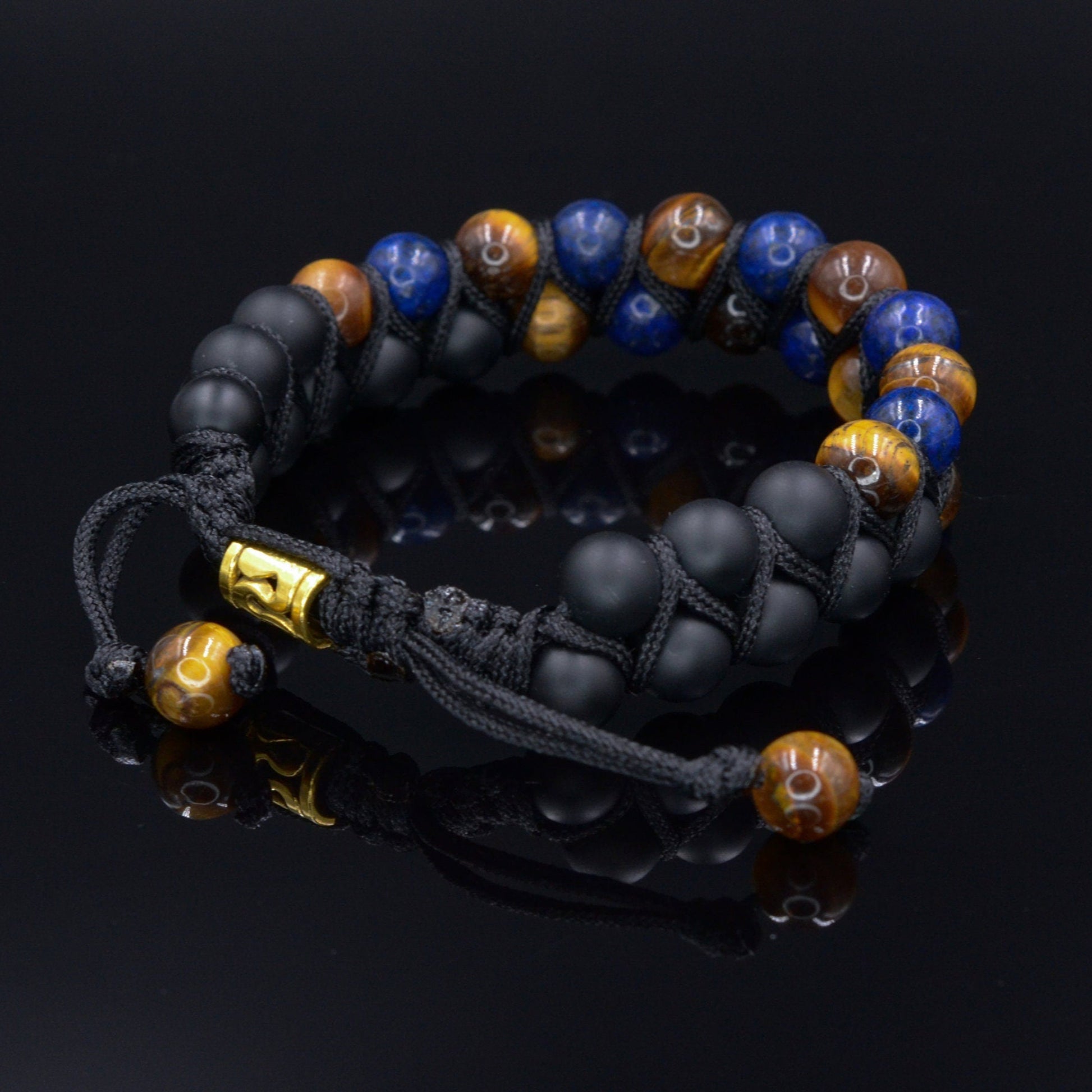 Lapis Lazuli Double Bracelet Men's Tiger's Eye Bracelet Double Row Bracelet Macrame Bracelet Onyx Bracelet Gift for Men Father's Day Gift - Shamballa Bracelet - Mantra Bracelet  -  Yoga Bracelet -  Birthstone Bracelet - Gemstone Bracelet Men - Chakra Bracelet - Macrame Bracelet - Healing Bracelet - Gift for Father - Gift For Men - Valinde
