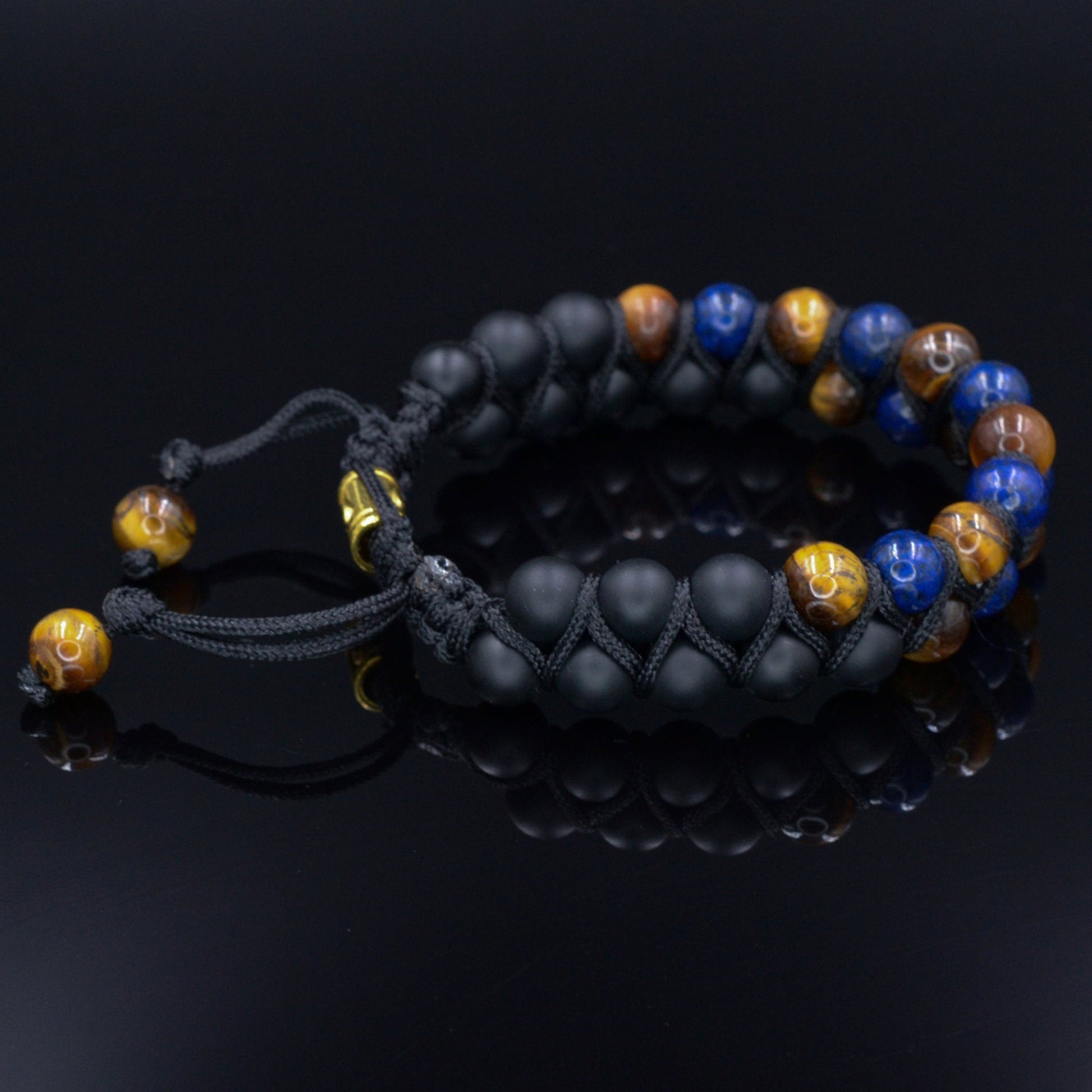 Lapis Lazuli Double Bracelet Men's Tiger's Eye Bracelet Double Row Bracelet Macrame Bracelet Onyx Bracelet Gift for Men Father's Day Gift - Shamballa Bracelet - Mantra Bracelet  -  Yoga Bracelet -  Birthstone Bracelet - Gemstone Bracelet Men - Chakra Bracelet - Macrame Bracelet - Healing Bracelet - Gift for Father - Gift For Men - Valinde
