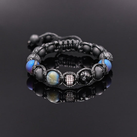Men's Druzy Agate Black Onyx Lava Stone Beaded Bracelet, Gift for Men, Adjustable Macrame Braided Gemstone Bracelet, Braided Adjustable Gemstone Bead Bracelet, Genuine Raw Stone Jewelry, Gift for Men, Adjustable Braided Macrame Bracelet, Gift for Men - Shamballa Bracelet - Mantra Bracelet  -  Yoga Bracelet -  Birthstone Bracelet - Gemstone Bracelet Men - Chakra Bracelet - Macrame Bracelet - Healing Bracelet - Gift for Father - Gift For Men - Valinde
