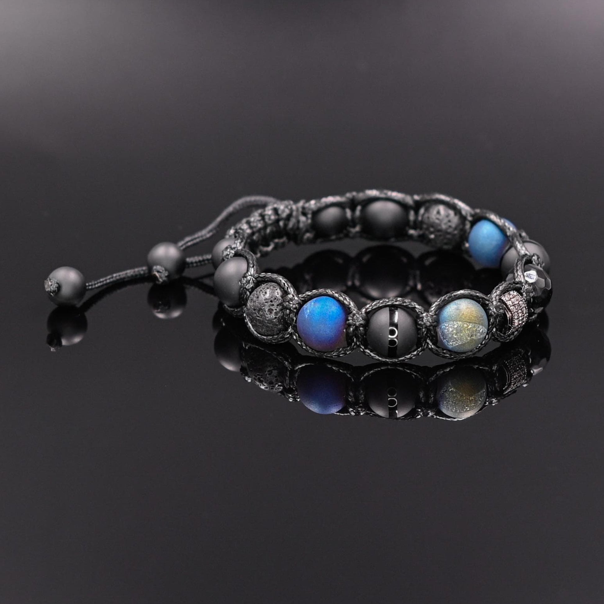Men's Druzy Agate Black Onyx Lava Stone Beaded Bracelet, Gift for Men, Adjustable Macrame Braided Gemstone Bracelet, Braided Adjustable Gemstone Bead Bracelet, Genuine Raw Stone Jewelry, Gift for Men, Adjustable Braided Macrame Bracelet, Gift for Men - Shamballa Bracelet - Mantra Bracelet  -  Yoga Bracelet -  Birthstone Bracelet - Gemstone Bracelet Men - Chakra Bracelet - Macrame Bracelet - Healing Bracelet - Gift for Father - Gift For Men - Valinde
