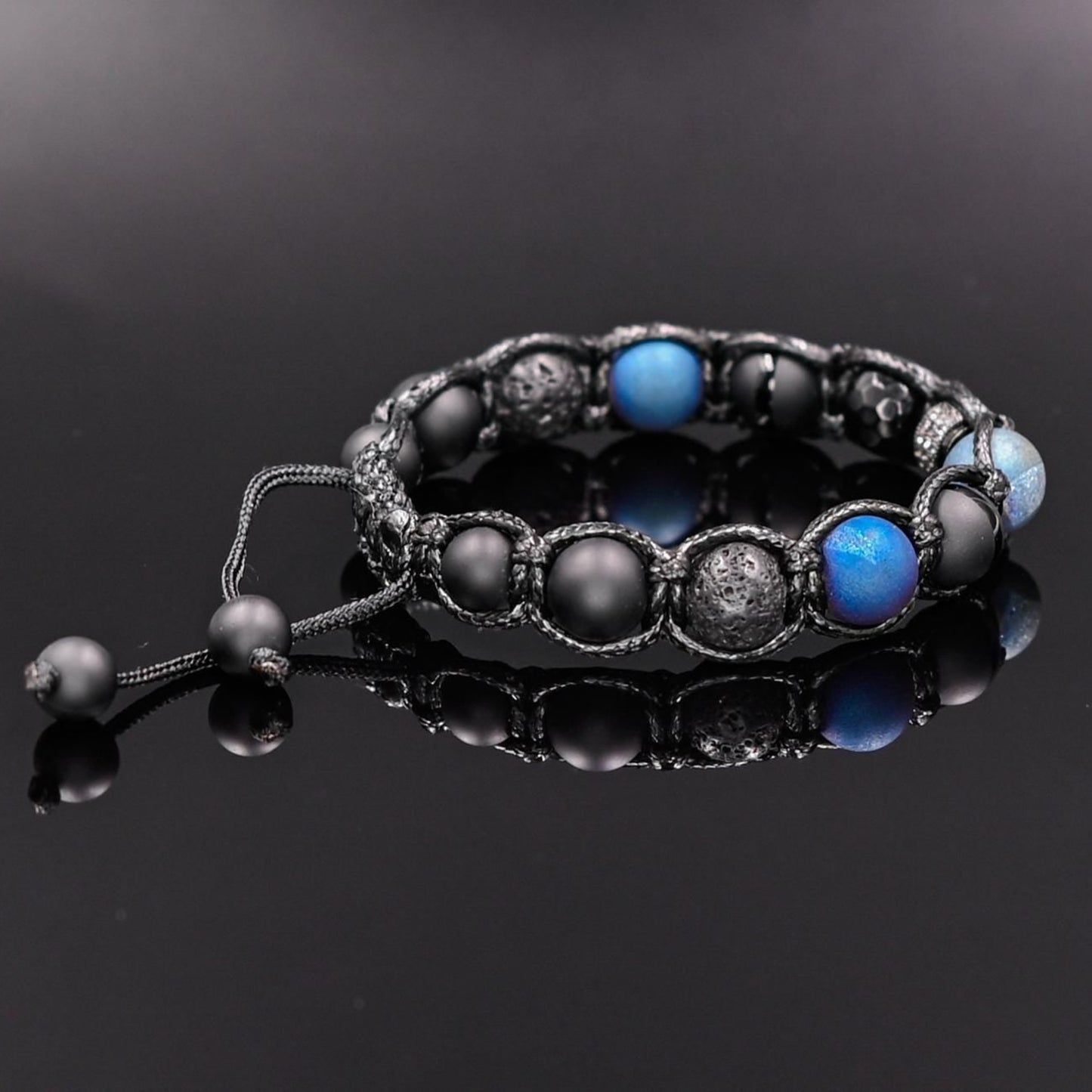 Men's Druzy Agate Black Onyx Lava Stone Beaded Bracelet, Gift for Men, Adjustable Macrame Braided Gemstone Bracelet, Braided Adjustable Gemstone Bead Bracelet, Genuine Raw Stone Jewelry, Gift for Men, Adjustable Braided Macrame Bracelet, Gift for Men - Shamballa Bracelet - Mantra Bracelet  -  Yoga Bracelet -  Birthstone Bracelet - Gemstone Bracelet Men - Chakra Bracelet - Macrame Bracelet - Healing Bracelet - Gift for Father - Gift For Men - Valinde
