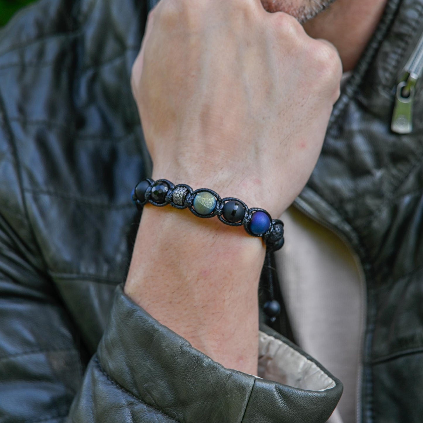 Men's Druzy Agate Black Onyx Lava Stone Beaded Bracelet, Gift for Men, Adjustable Macrame Braided Gemstone Bracelet, Braided Adjustable Gemstone Bead Bracelet, Genuine Raw Stone Jewelry, Gift for Men, Adjustable Braided Macrame Bracelet, Gift for Men - Shamballa Bracelet - Mantra Bracelet  -  Yoga Bracelet -  Birthstone Bracelet - Gemstone Bracelet Men - Chakra Bracelet - Macrame Bracelet - Healing Bracelet - Gift for Father - Gift For Men - Valinde
