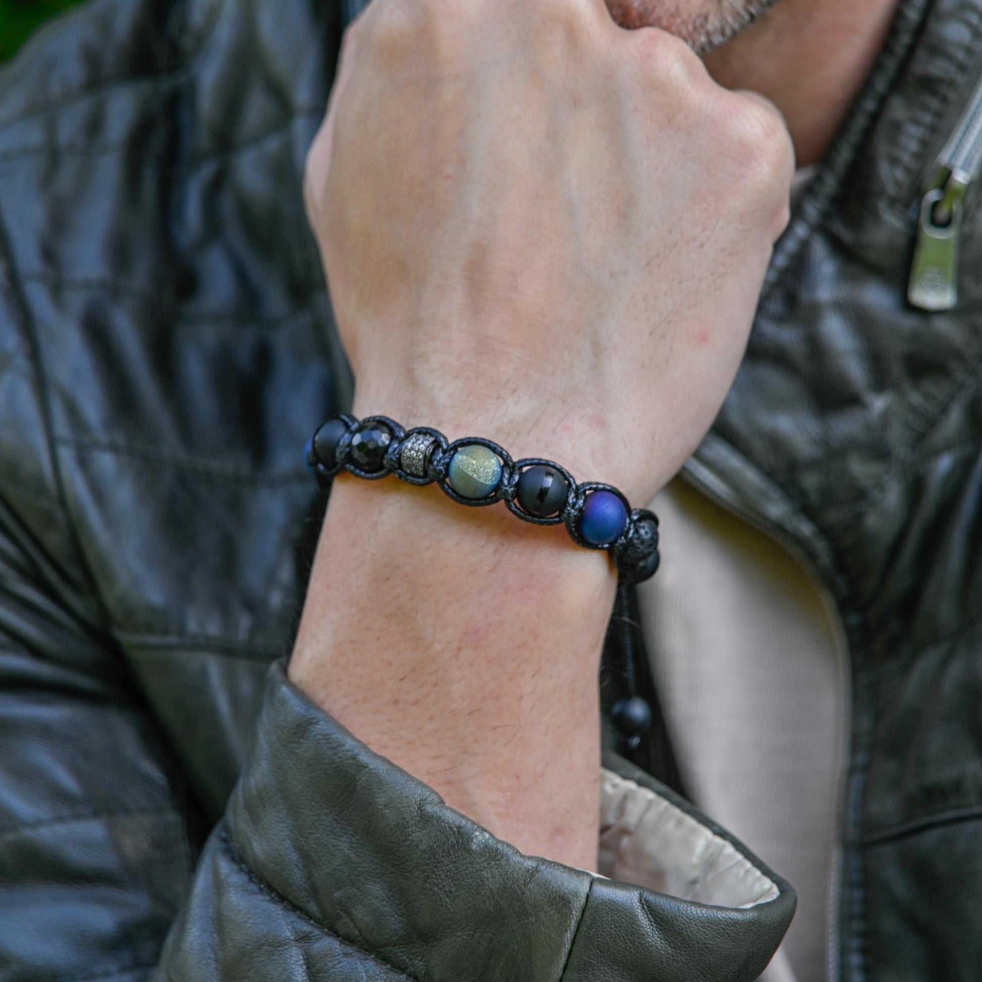 Men's Druzy Agate Black Onyx Lava Stone Beaded Bracelet, Gift for Men, Adjustable Macrame Braided Gemstone Bracelet, Braided Adjustable Gemstone Bead Bracelet, Genuine Raw Stone Jewelry, Gift for Men, Adjustable Braided Macrame Bracelet, Gift for Men - Shamballa Bracelet - Mantra Bracelet  -  Yoga Bracelet -  Birthstone Bracelet - Gemstone Bracelet Men - Chakra Bracelet - Macrame Bracelet - Healing Bracelet - Gift for Father - Gift For Men - Valinde
