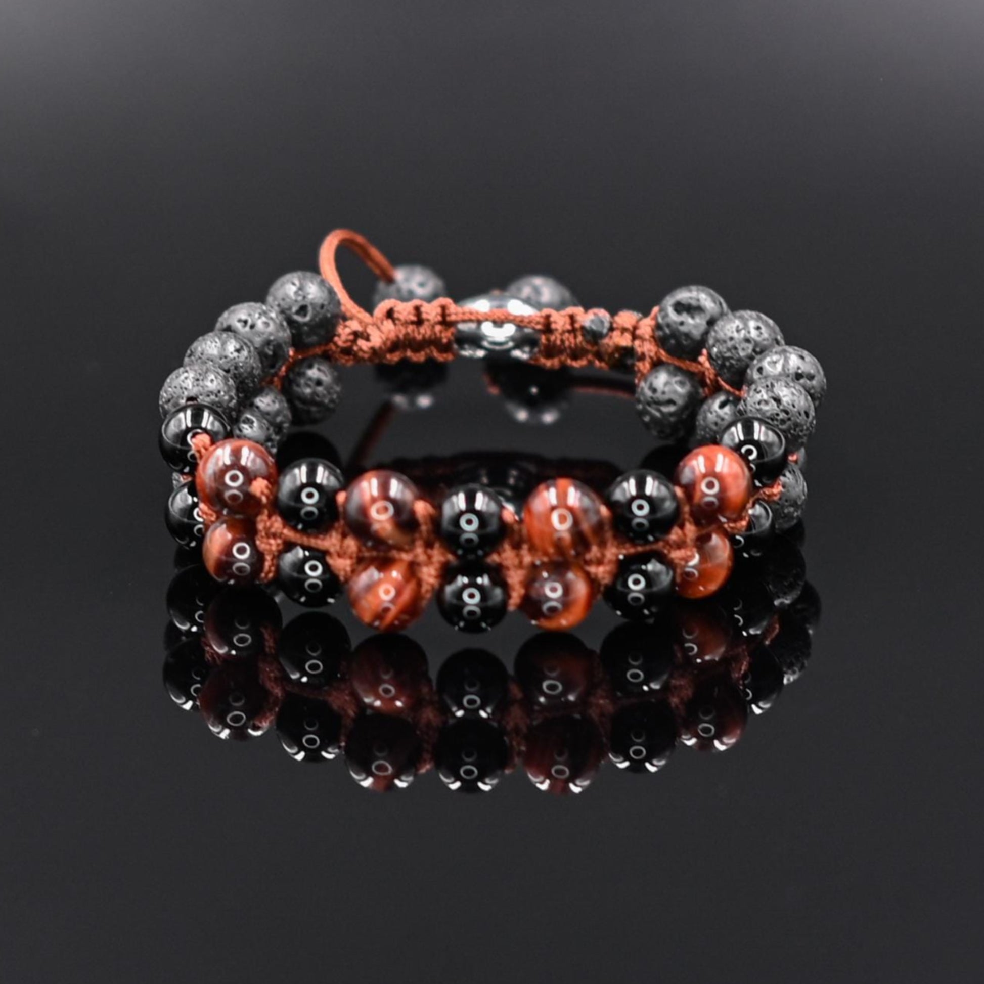 Men's Lava Stone Double Bracelet Black Agate Bracelet Red Tiger's Eye Bracelet Stone Adjustable Bracelet Gift for Men Macrame Bracelet - Shamballa Bracelet - Mantra Bracelet  -  Yoga Bracelet -  Birthstone Bracelet - Gemstone Bracelet Men - Chakra Bracelet - Macrame Bracelet - Healing Bracelet - Gift for Father - Gift For Men - Valinde
