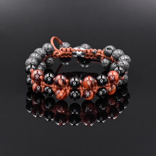 Men's Lava Stone Double Bracelet Black Agate Bracelet Red Tiger's Eye Bracelet Stone Adjustable Bracelet Gift for Men Macrame Bracelet - Shamballa Bracelet - Mantra Bracelet  -  Yoga Bracelet -  Birthstone Bracelet - Gemstone Bracelet Men - Chakra Bracelet - Macrame Bracelet - Healing Bracelet - Gift for Father - Gift For Men - Valinde
