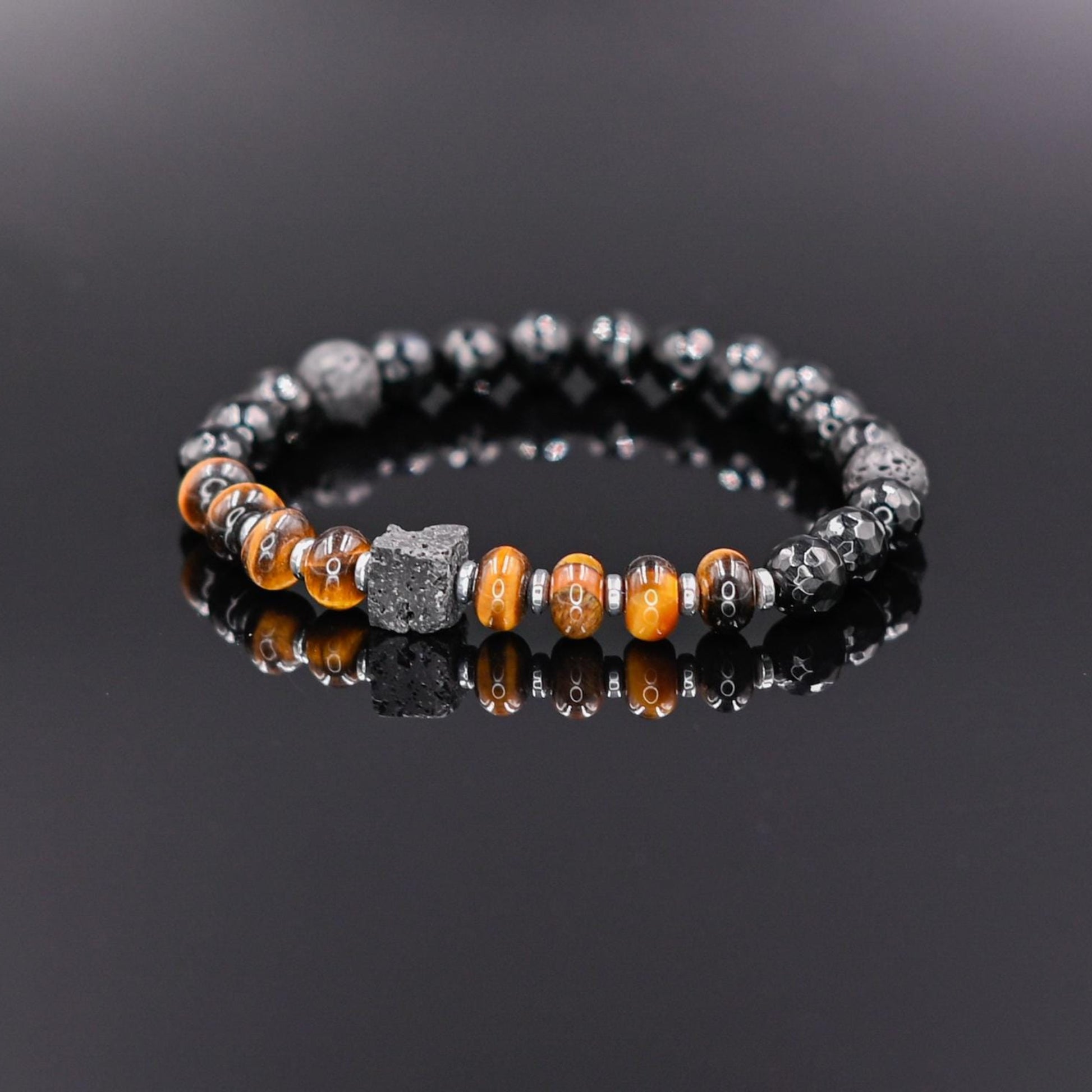 Men's Tiger Eye Stretch Bracelet Lava Stone Cube Bead Bracelet Agate Bracelet Elastic Bracelet Gift for Men Brown Tiger's Eye Bracelet- Shamballa Bracelet - Birthstone Bracelet - Gemstone Bracelet Men - Chakra Bracelet - Macrame Bracelet - Healing Bracelet - Valinde
