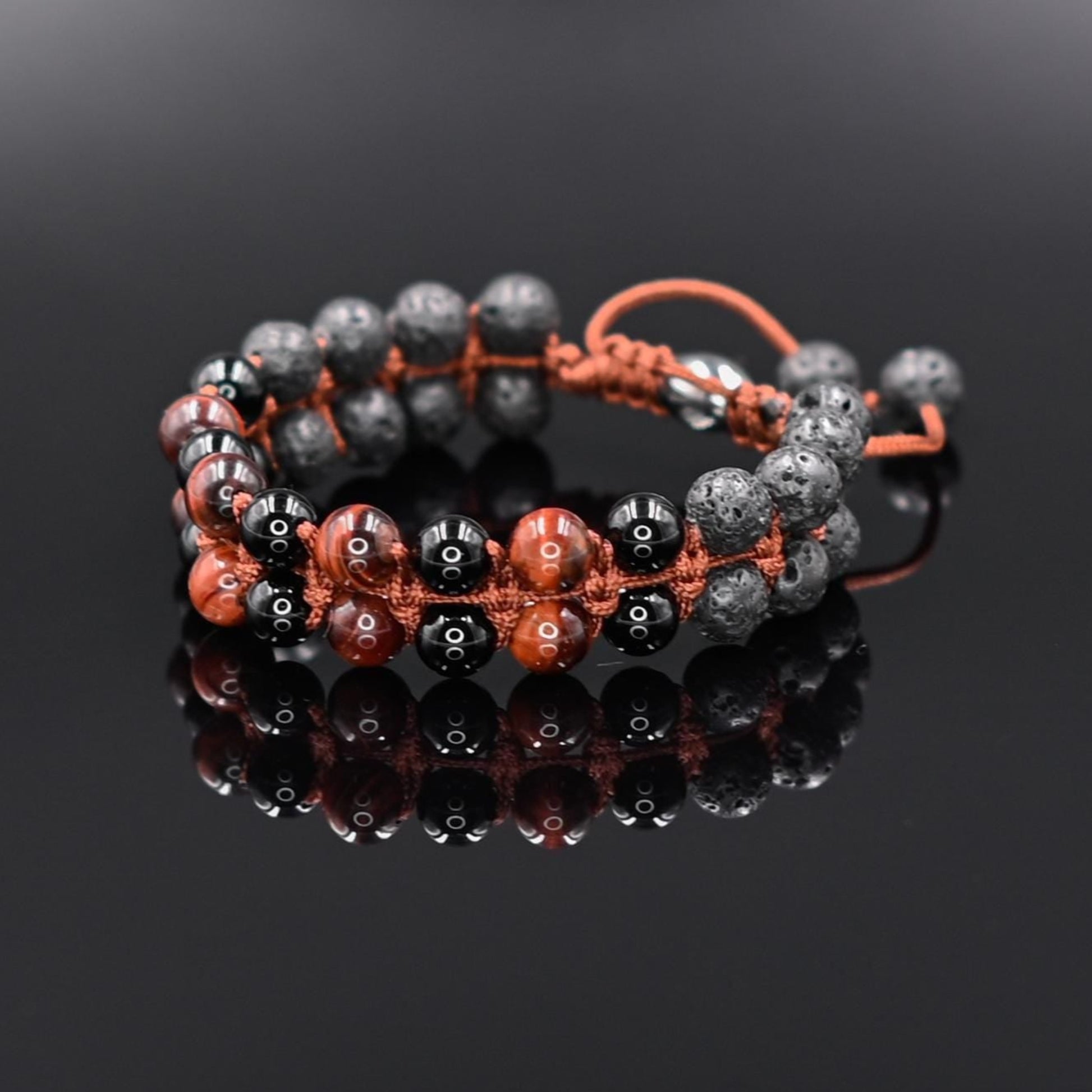 Men's Lava Stone Double Bracelet Black Agate Bracelet Red Tiger's Eye Bracelet Stone Adjustable Bracelet Gift for Men Macrame Bracelet - Shamballa Bracelet - Mantra Bracelet  -  Yoga Bracelet -  Birthstone Bracelet - Gemstone Bracelet Men - Chakra Bracelet - Macrame Bracelet - Healing Bracelet - Gift for Father - Gift For Men - Valinde
