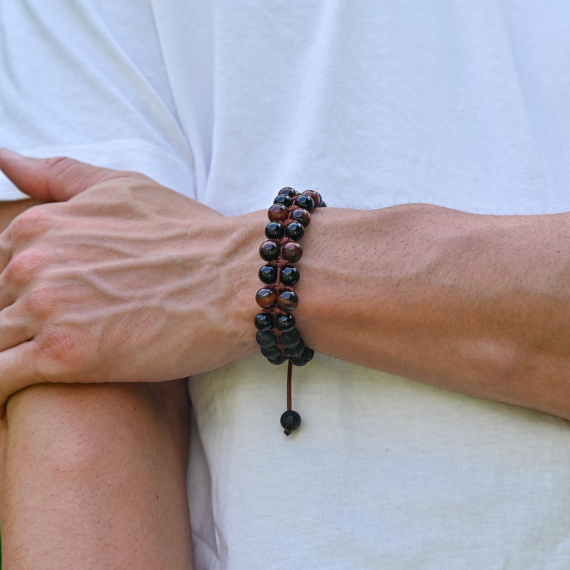 Men's Lava Stone Double Bracelet Black Agate Bracelet Red Tiger's Eye Bracelet Stone Adjustable Bracelet Gift for Men Macrame Bracelet - Shamballa Bracelet - Mantra Bracelet  -  Yoga Bracelet -  Birthstone Bracelet - Gemstone Bracelet Men - Chakra Bracelet - Macrame Bracelet - Healing Bracelet - Gift for Father - Gift For Men - Valinde
