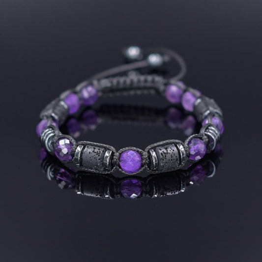 Men's Amethyst Black Lava Stone Braided Bracelet, Purple Beads Bracelet, Gift for Him, Adjustable Macrame Bracelet, Hematite Bracelet - Shamballa Bracelet - Mantra Bracelet  -  Yoga Bracelet -  Birthstone Bracelet - Gemstone Bracelet Men - Chakra Bracelet - Macrame Bracelet - Healing Bracelet - Gift for Father - Gift For Men - Valinde

