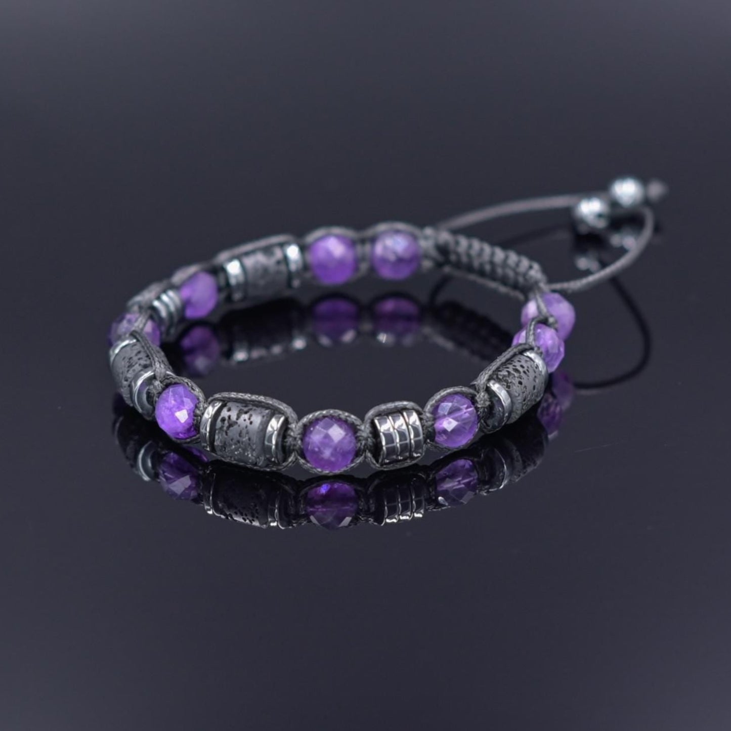 Men's Amethyst Black Lava Stone Braided Bracelet, Purple Beads Bracelet, Gift for Him, Adjustable Macrame Bracelet, Hematite Bracelet - Shamballa Bracelet - Mantra Bracelet  -  Yoga Bracelet -  Birthstone Bracelet - Gemstone Bracelet Men - Chakra Bracelet - Macrame Bracelet - Healing Bracelet - Gift for Father - Gift For Men - Valinde
